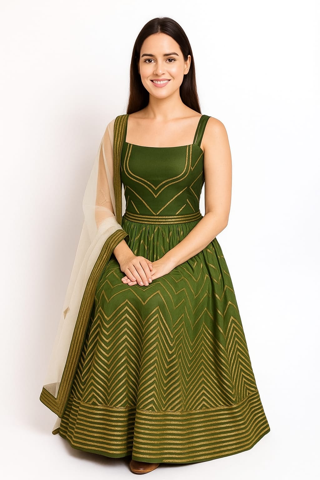 Silakaari Mehendi-Gold Shaded Pure Crepe Sequin Evening Unstitched Lehenga Sharara Set