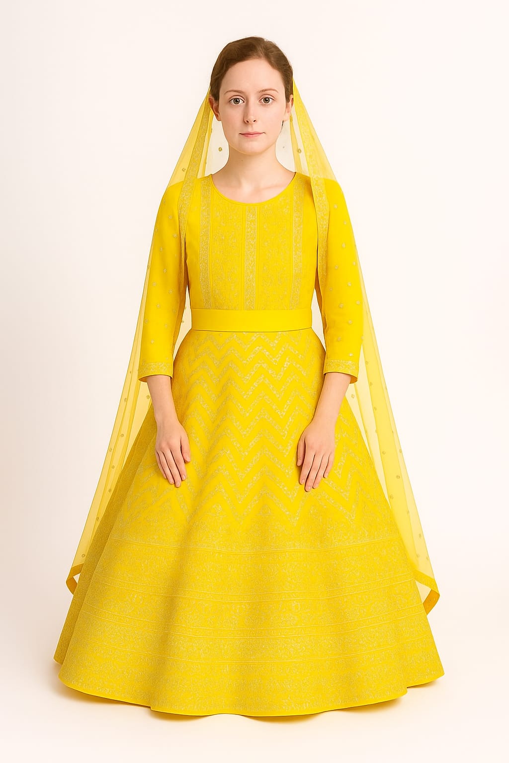 Silakaari Haldi Sun Yellow Zari Dimond Thread Work Net Party Wear Unstitched Lehenga Set