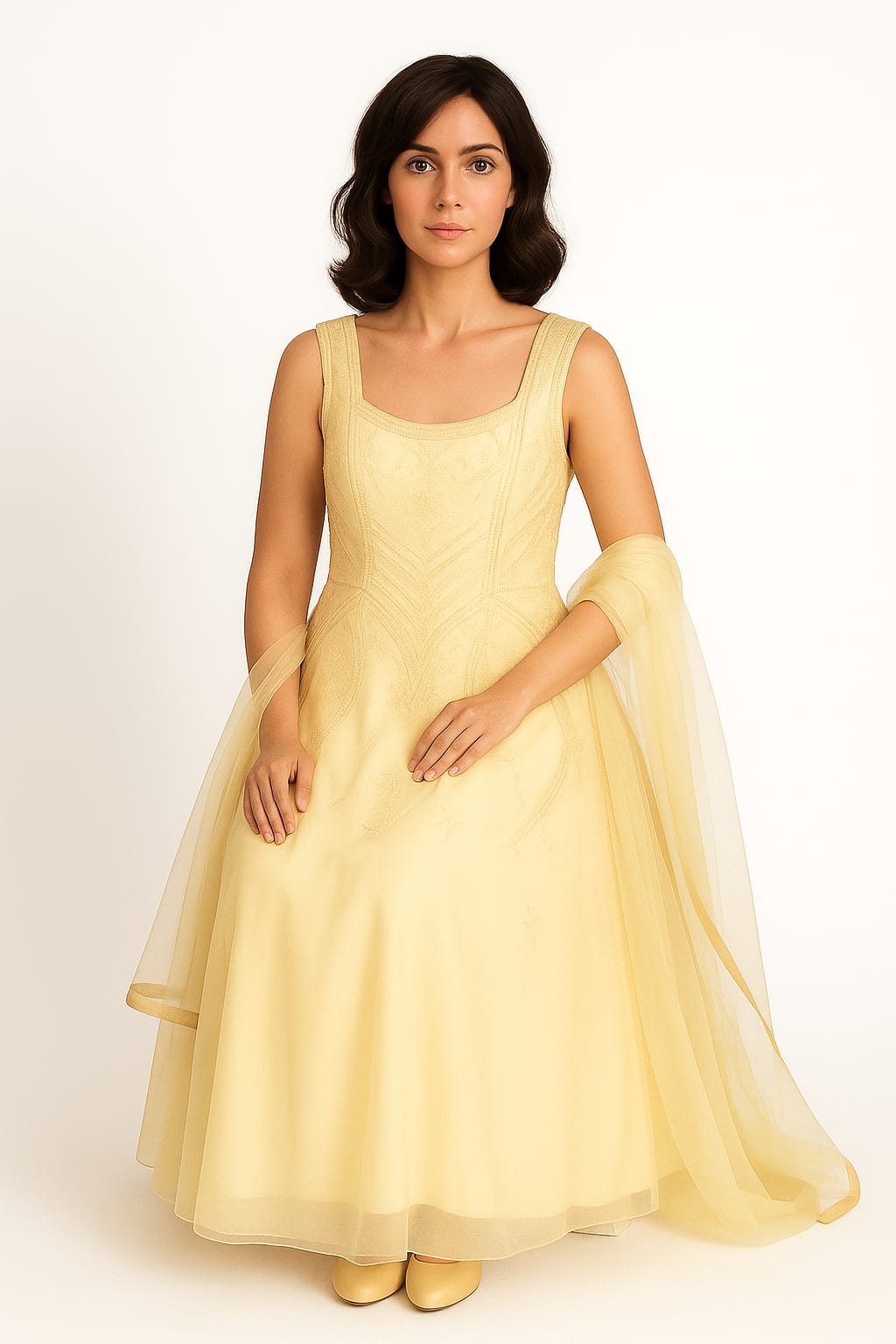 Silakaari Light Green Net Evening Gown with Pearls Sequins Diamond Embroidery