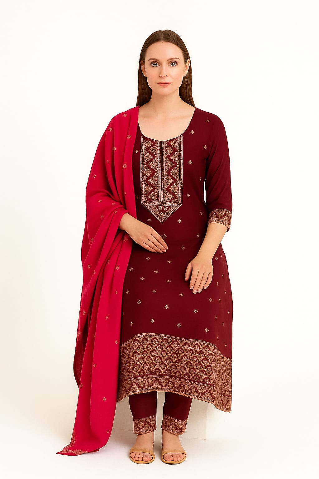 Silakaari Women's vichitra Gold Sequins Heavy Kurti Pant Dupatta Set