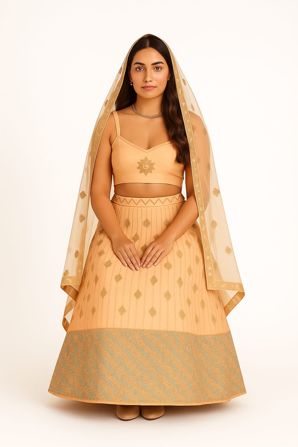 Silakaari Maghroor Peach Multi-Color Pure Net Zari Dimond Party Wear Unstitched Lehenga Set