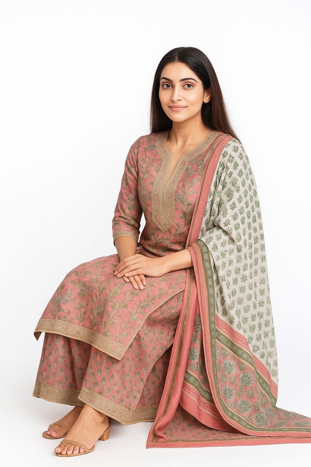 Silakaari Pink Dutch Floral Cotton Gota patti Hand block Short Kurti with Sharara Set