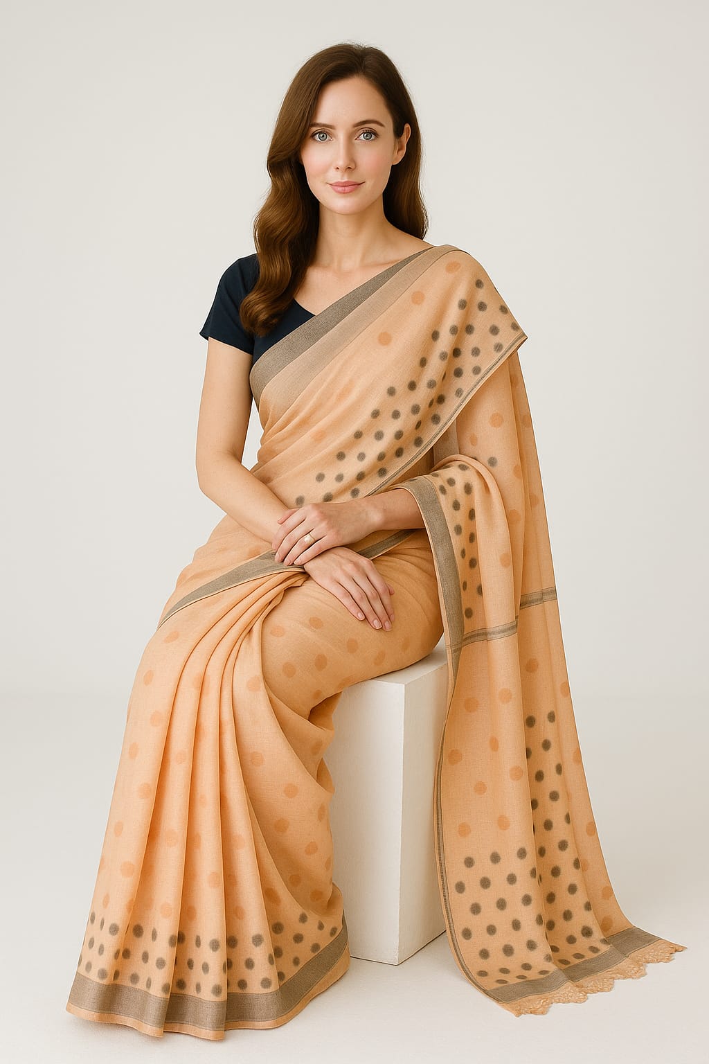 Silakaari Rangrez Peach-Grey Pure HandWork Chanderi Lucknowi Premium Saree