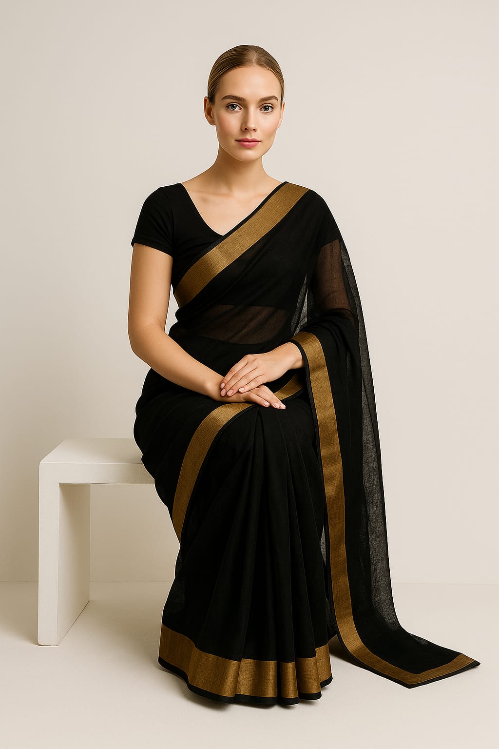 Silakaari Black Beauty Super Delux Pure Chanderi Lucknowi Premium Saree