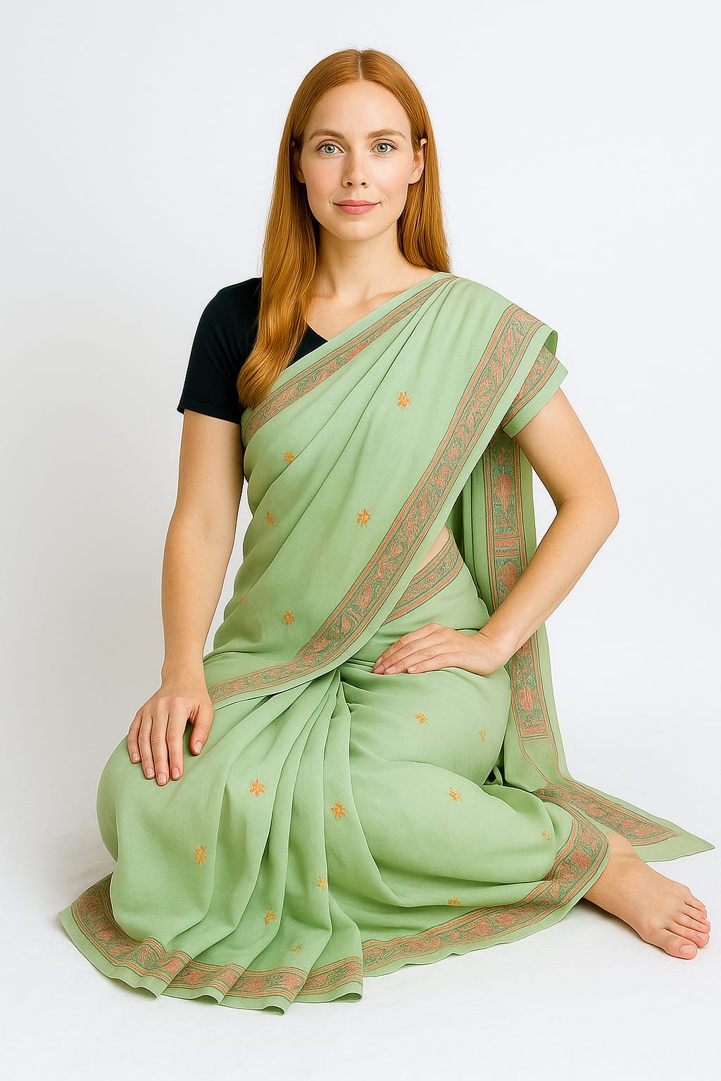 Silakaari Suhani Dual Tone Casual Green Lucknowi Embroidery Premium Saree