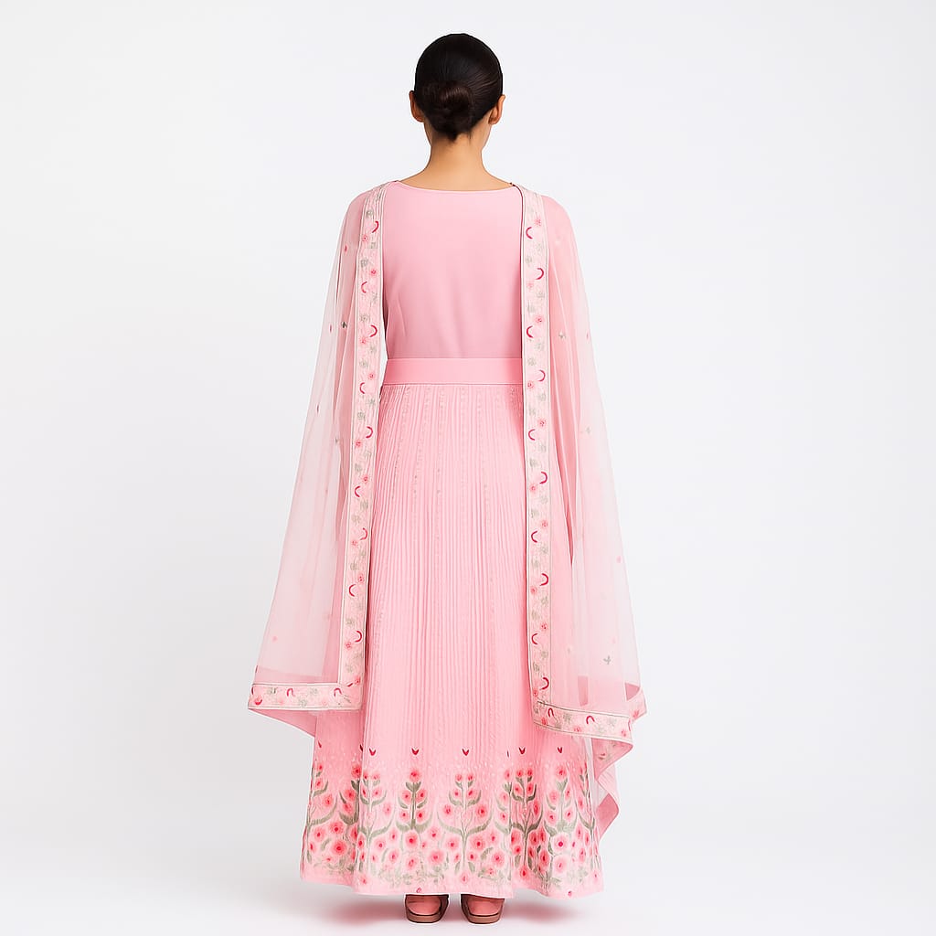 Silakaari Pink Pure Sequin Fancy Heavy Embroidery Unstitched Lehenga Sharara Set