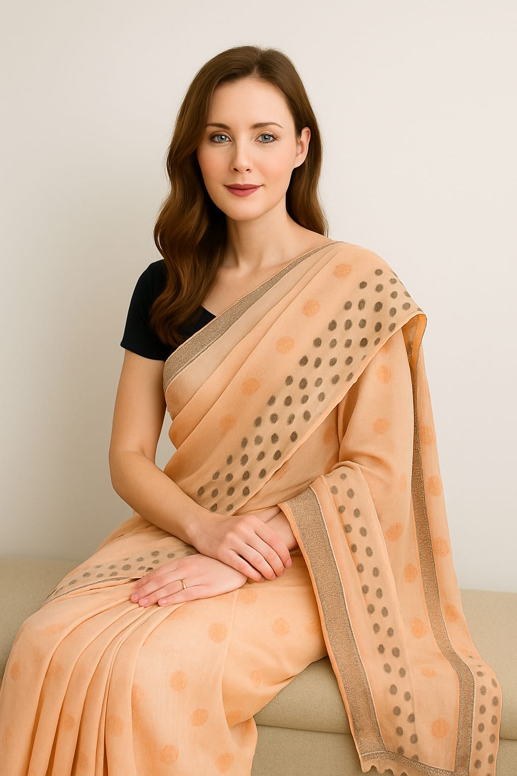 Silakaari Rangrez Peach-Grey Pure HandWork Chanderi Lucknowi Premium Saree