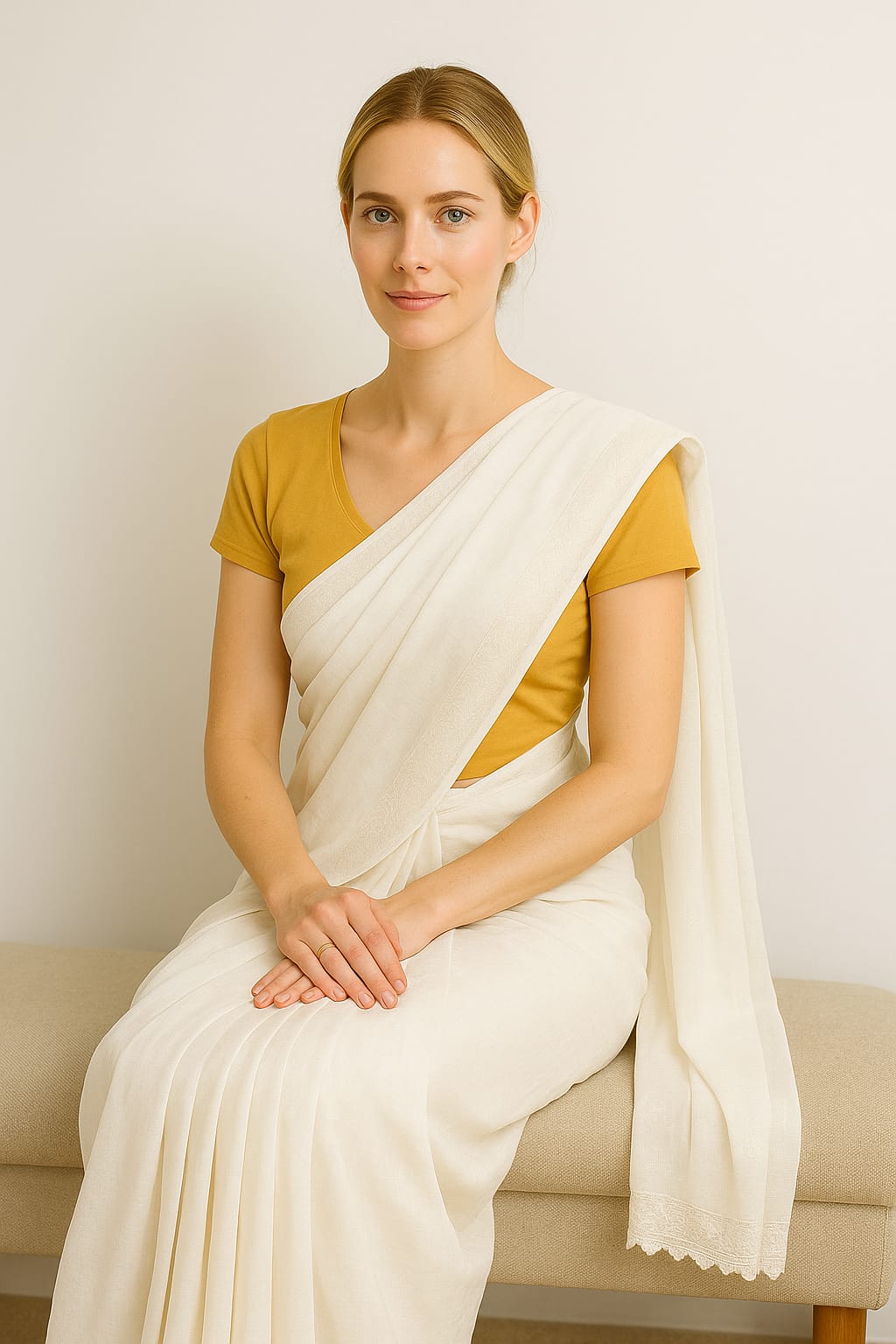 Silakaari Cream-Gold Pure Organza Fine Handwork Lucknowi Premium Saree