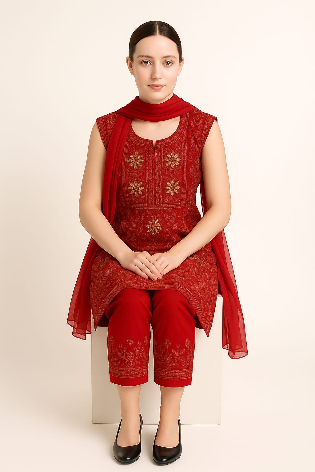 Silakaari Dulhan Gota Patti Maroon Full Jaal Premium Lucknowi Dress Material With Dupatta