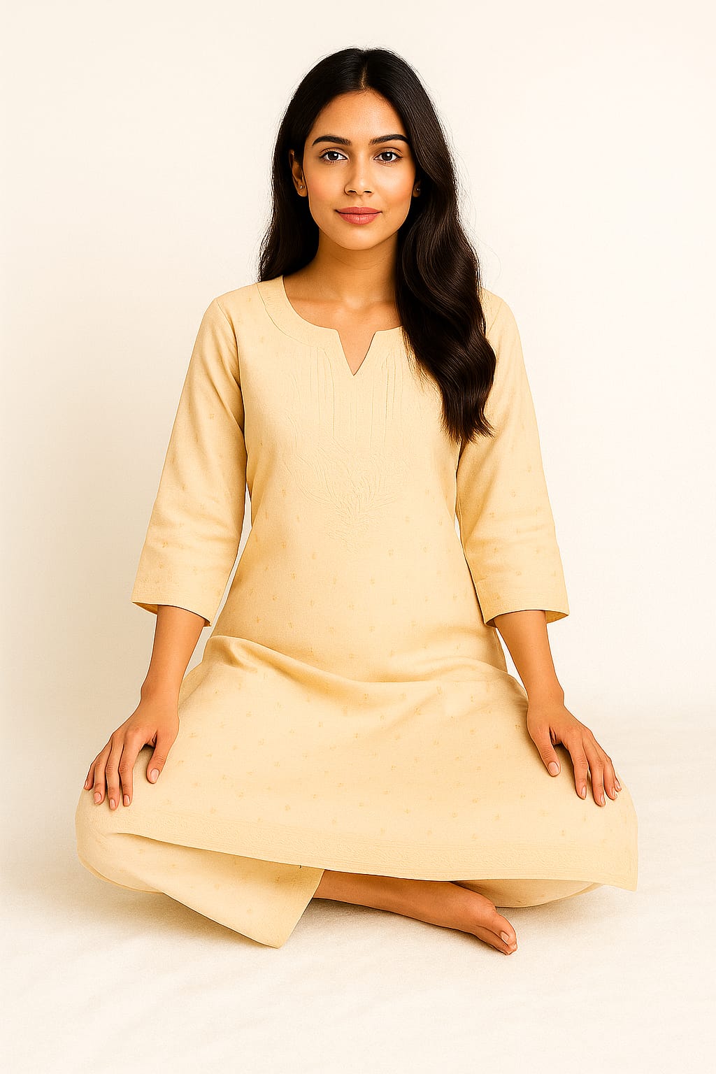 Silakaari Women's Pure Chanderi Golden Dots Kurti Palazzo Premium Lucknowi Set