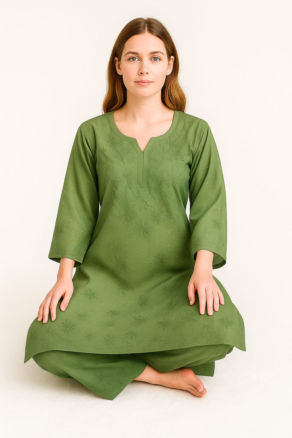 Silakaari Women's Pure Chanderi Golden Dots Kurti Palazzo Premium Lucknowi Set