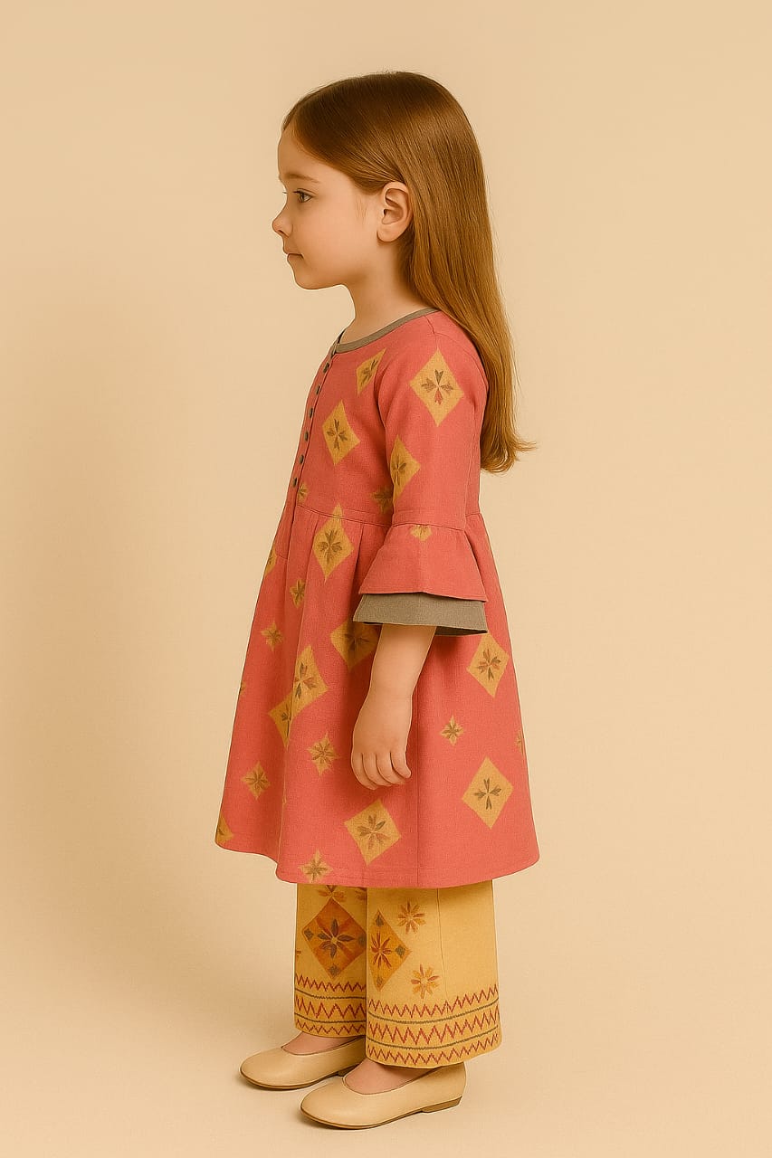 Silakaari Kids Bell Sleeve Foil Printed Palazzo Set For Girls