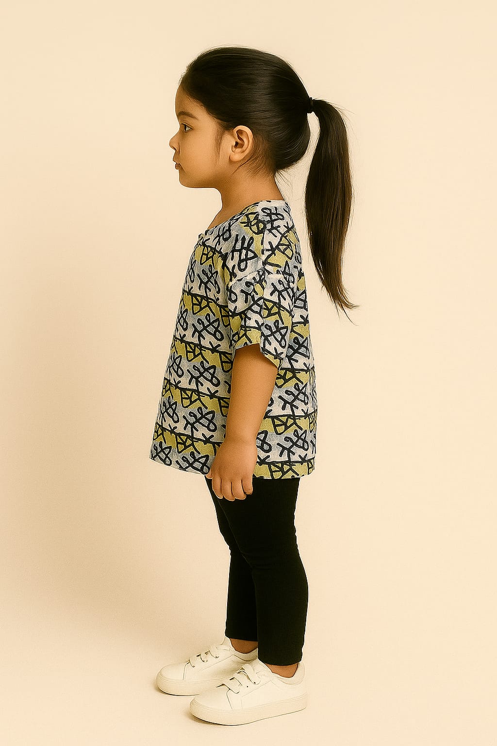 Silakaari Aaima Kids Green Printed T-Shirt With Black Jeans For Girls