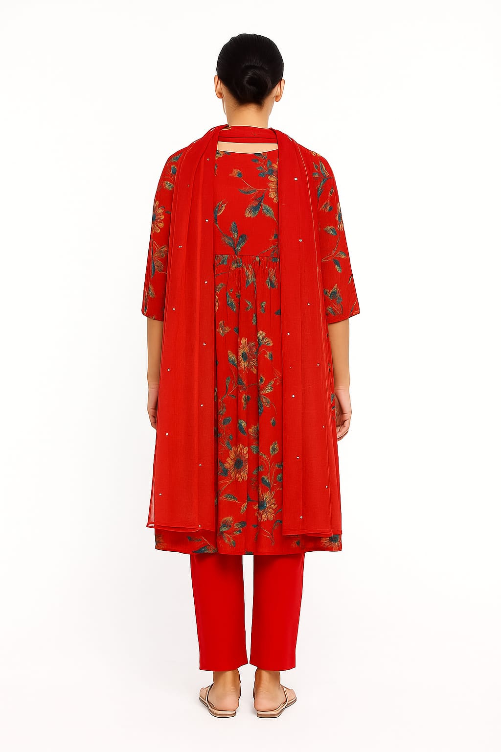 Silakaari Carrot Alia Style Pure Chinon Hand-work Kurti Set with Dupatta