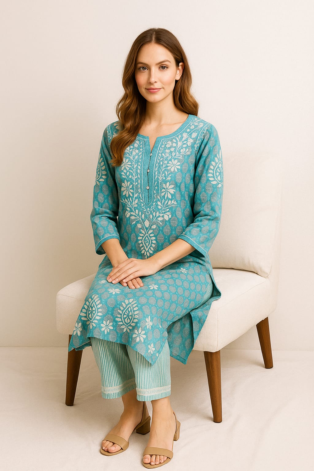 Silakaari Women's Pure Cotton Printed Lucknowi Kurti Pant Premium Set