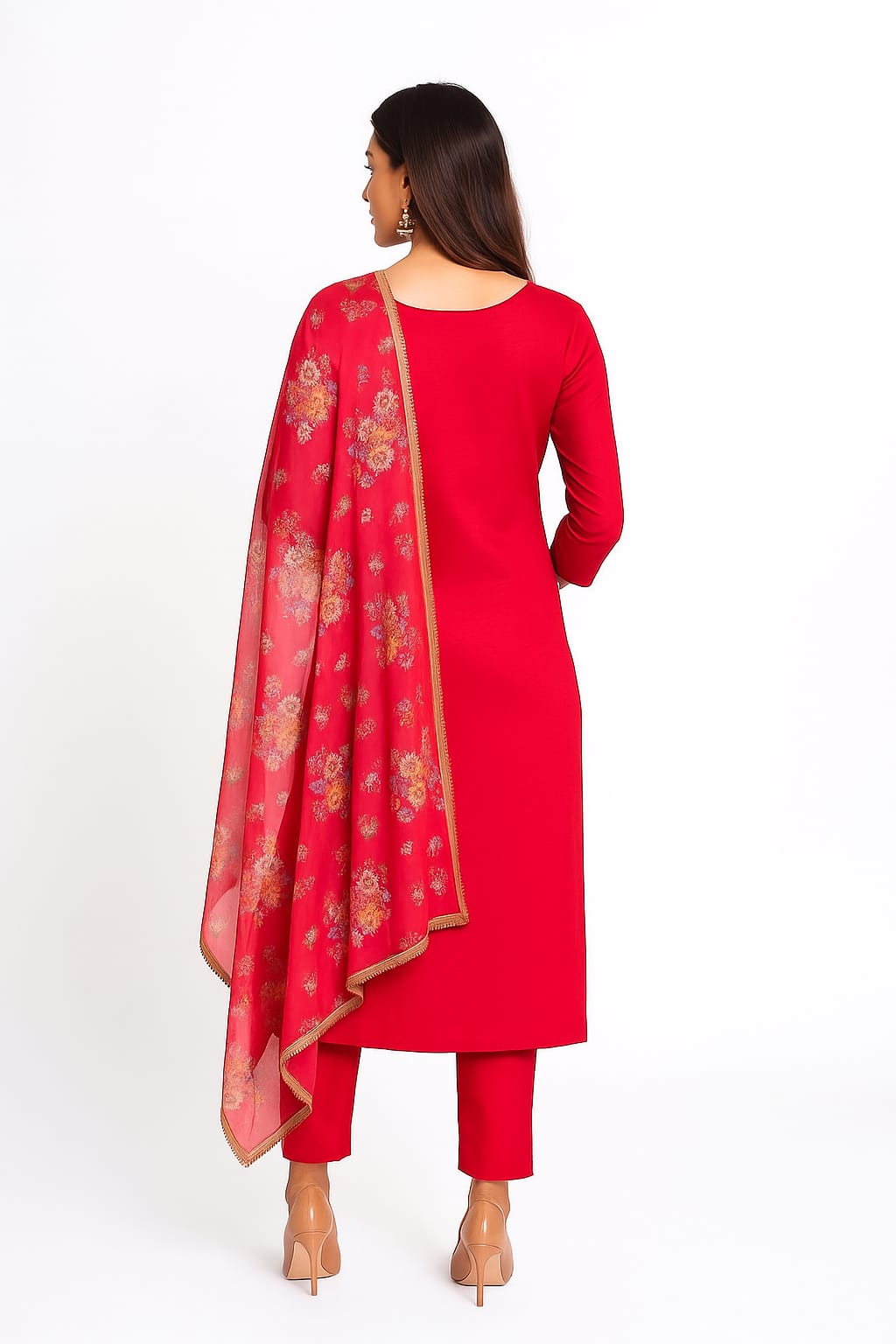 Silakaari Pure Heavy Hand Work V-Neckline Kurti Pant Dupatta Set