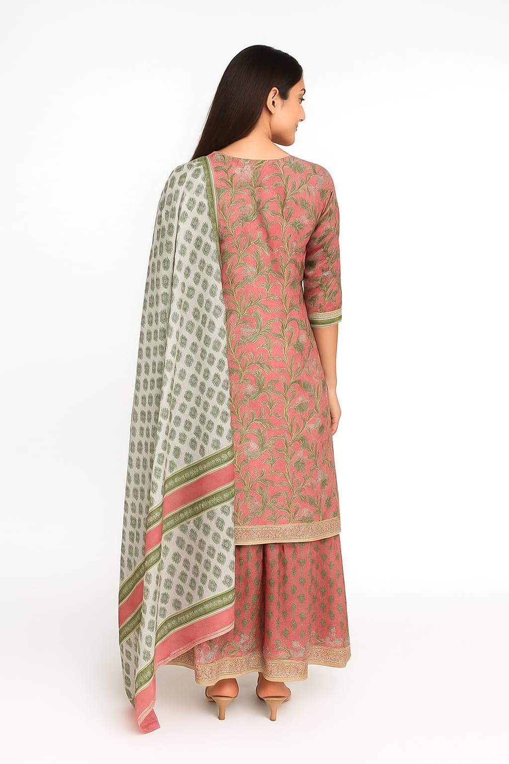 Silakaari Pink Dutch Floral Cotton Gota patti Hand block Short Kurti with Sharara Set