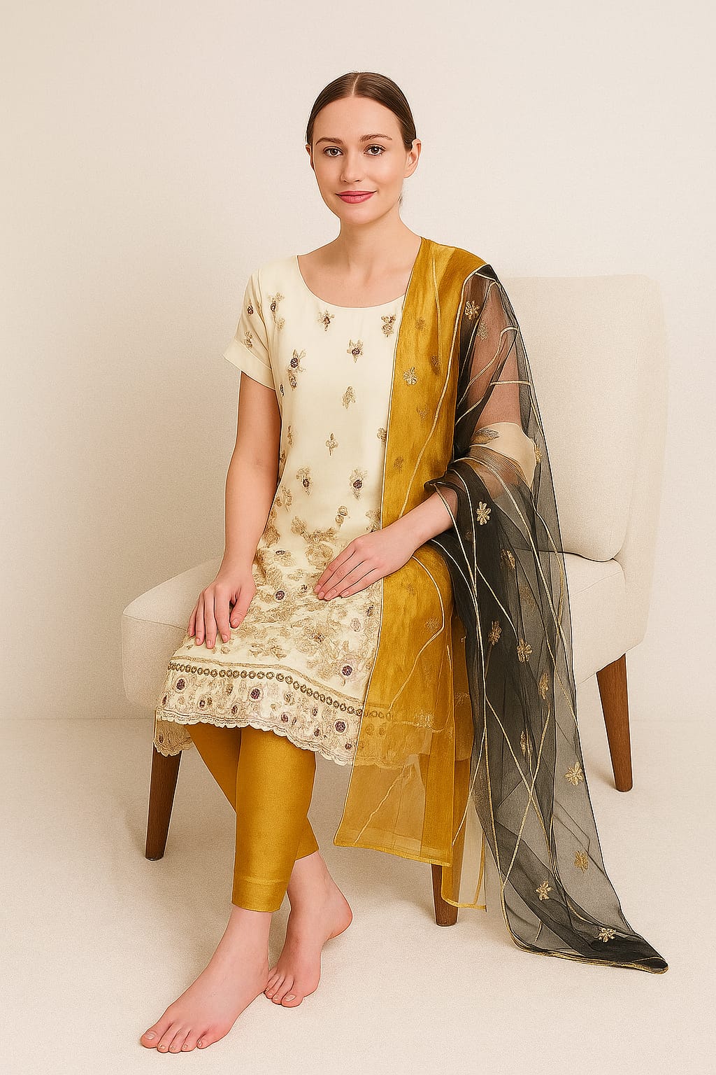 Silakaari Ronak Pure Organza Cream-Maroon Golden Zari Sequin Unstitched Suits
