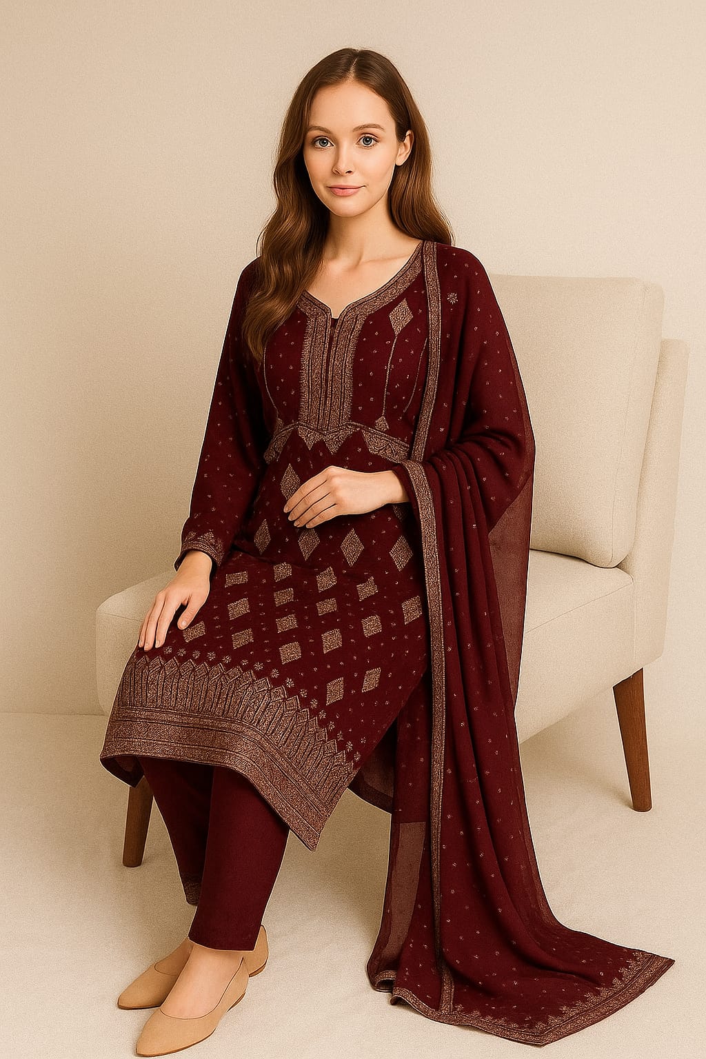 Silakaari Aashna Wine-Gold Pure Dimond Zari Heavy Georgette PartyWear Unstitched Suits