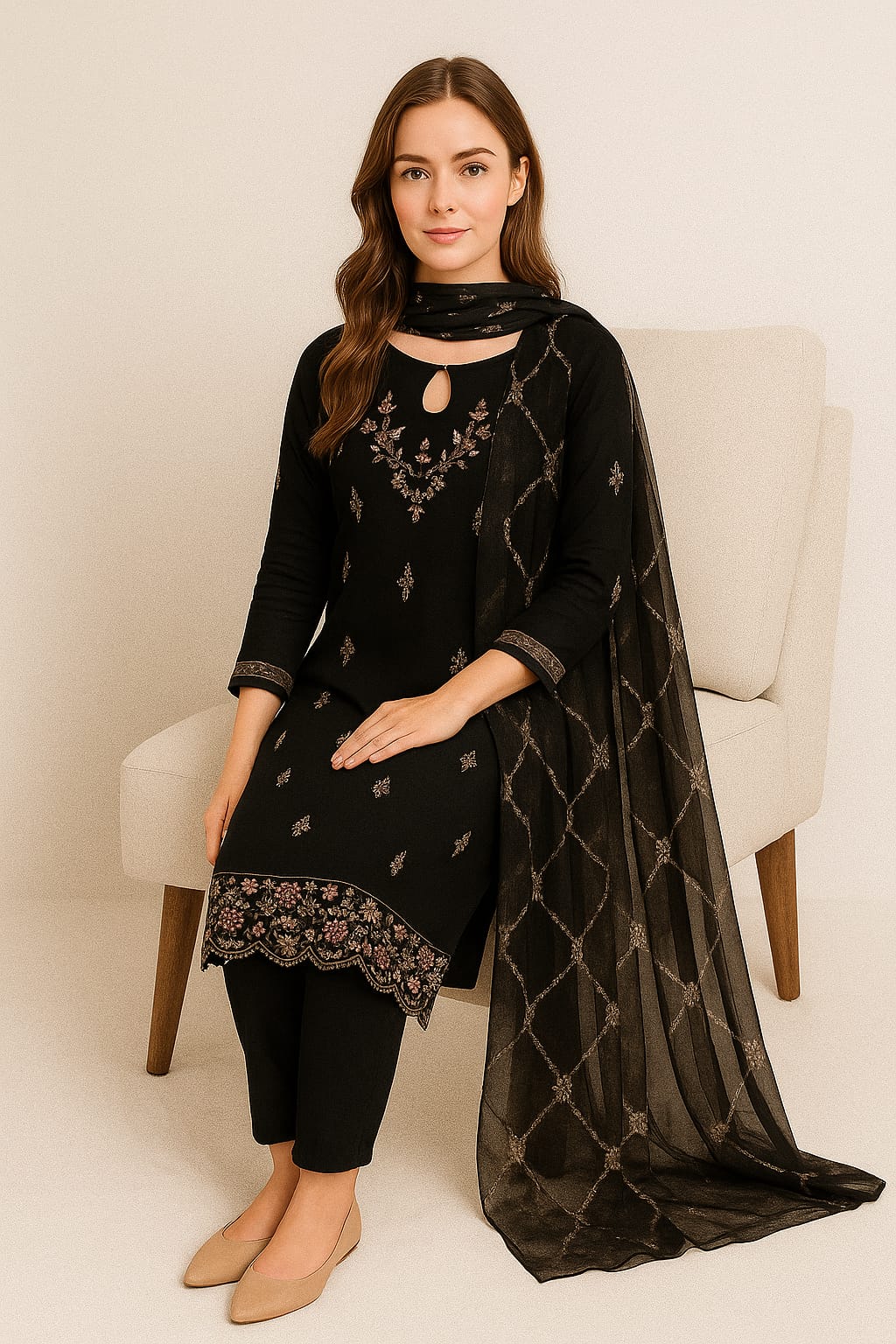 Silakaari Zubaan Pure Velvet Black Sequin Heavy Unstitched Suits