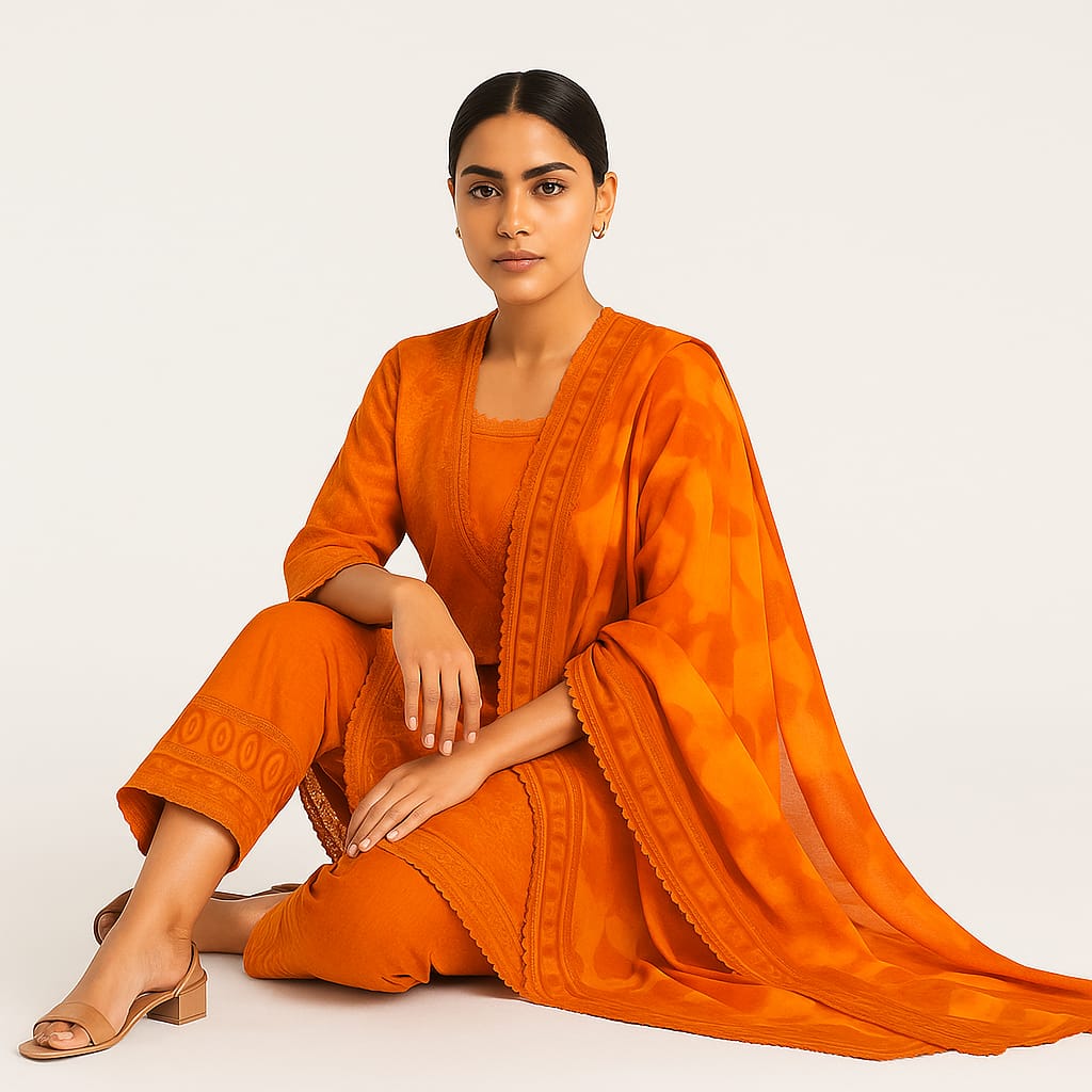 Silakaari Dhun Orange Pure Lawn Printed Lacy Embroidery Ready-Made Dress