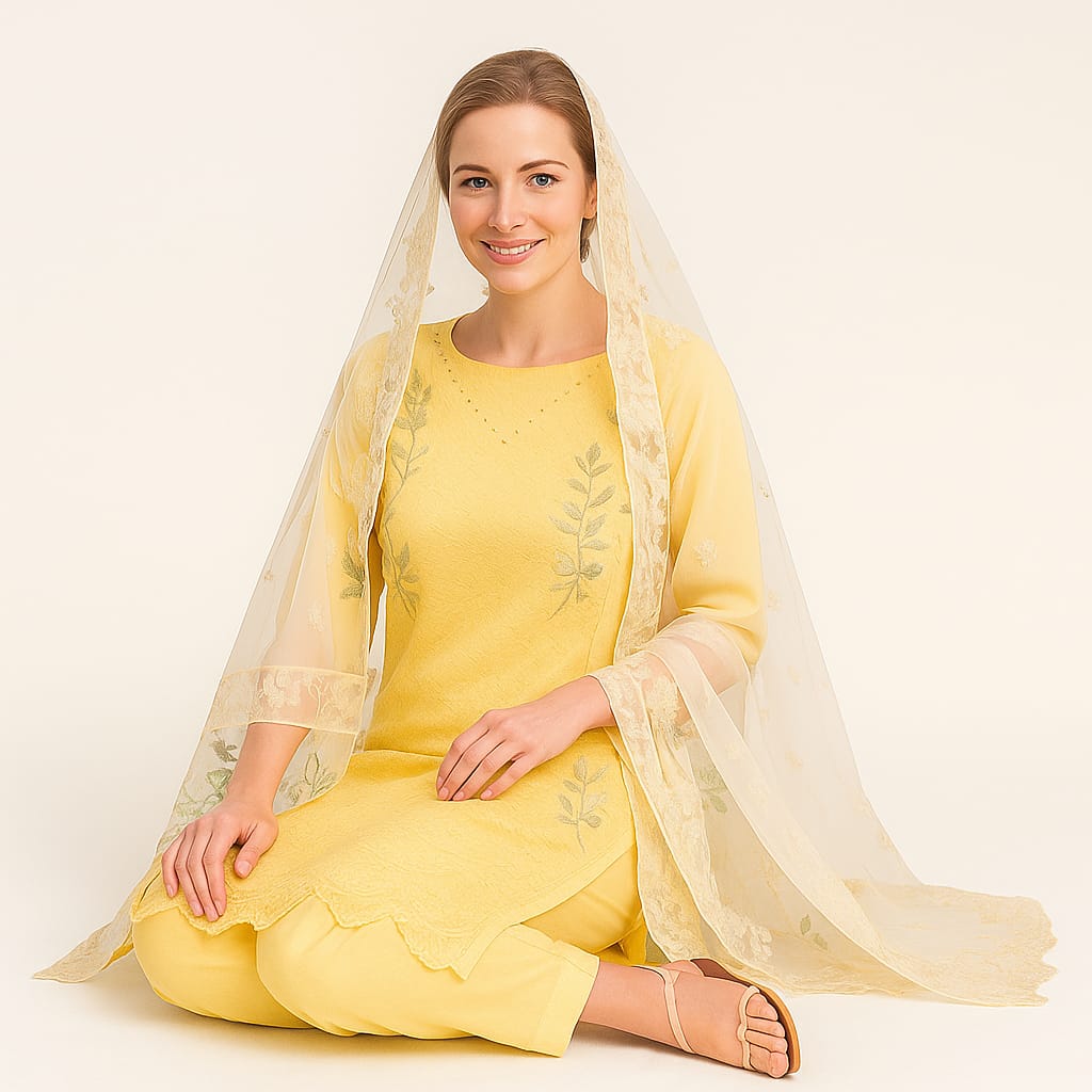 Silakaari Noorani Pure Lawn Beige Heavy Embroidery Organza Patch Work Unstitched Suits