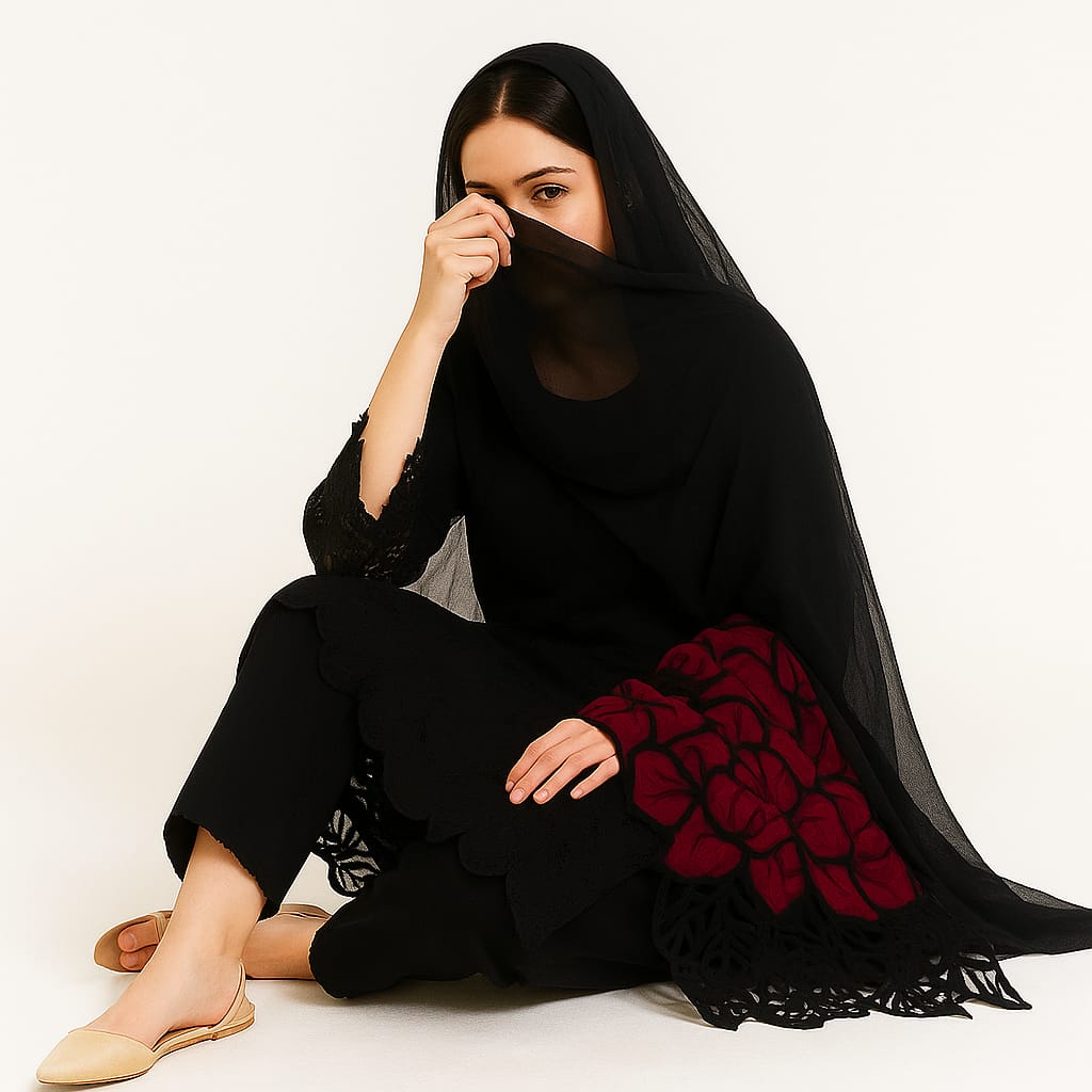 Silakaari Fakar Self Black Pure Hakoba Chikan Premium Patch Work Ready-Made Dress