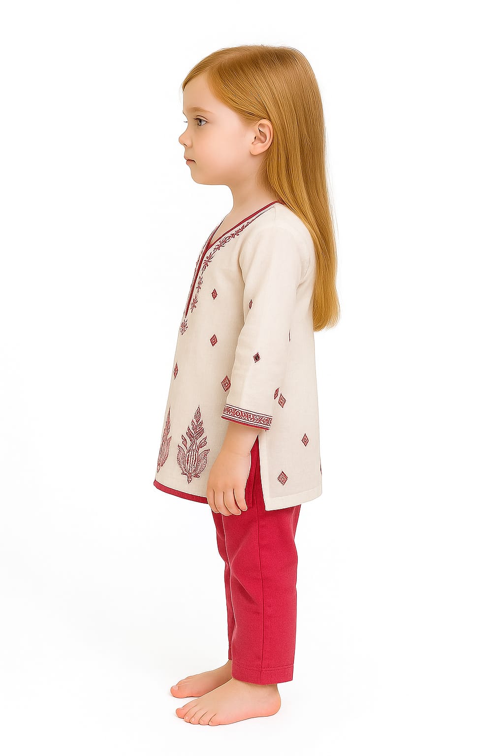 Silakaari Kids Pure Cotton Floral Chikan Lucknowi Kurta Pajama Set For Girls