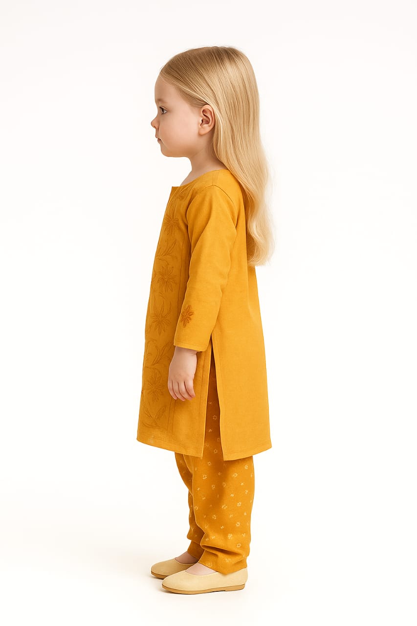 Silakaari Pari Beige-White Pure Cotton Lucknowi ChikanKari Kurti Pant With Dupatta Set For Girls