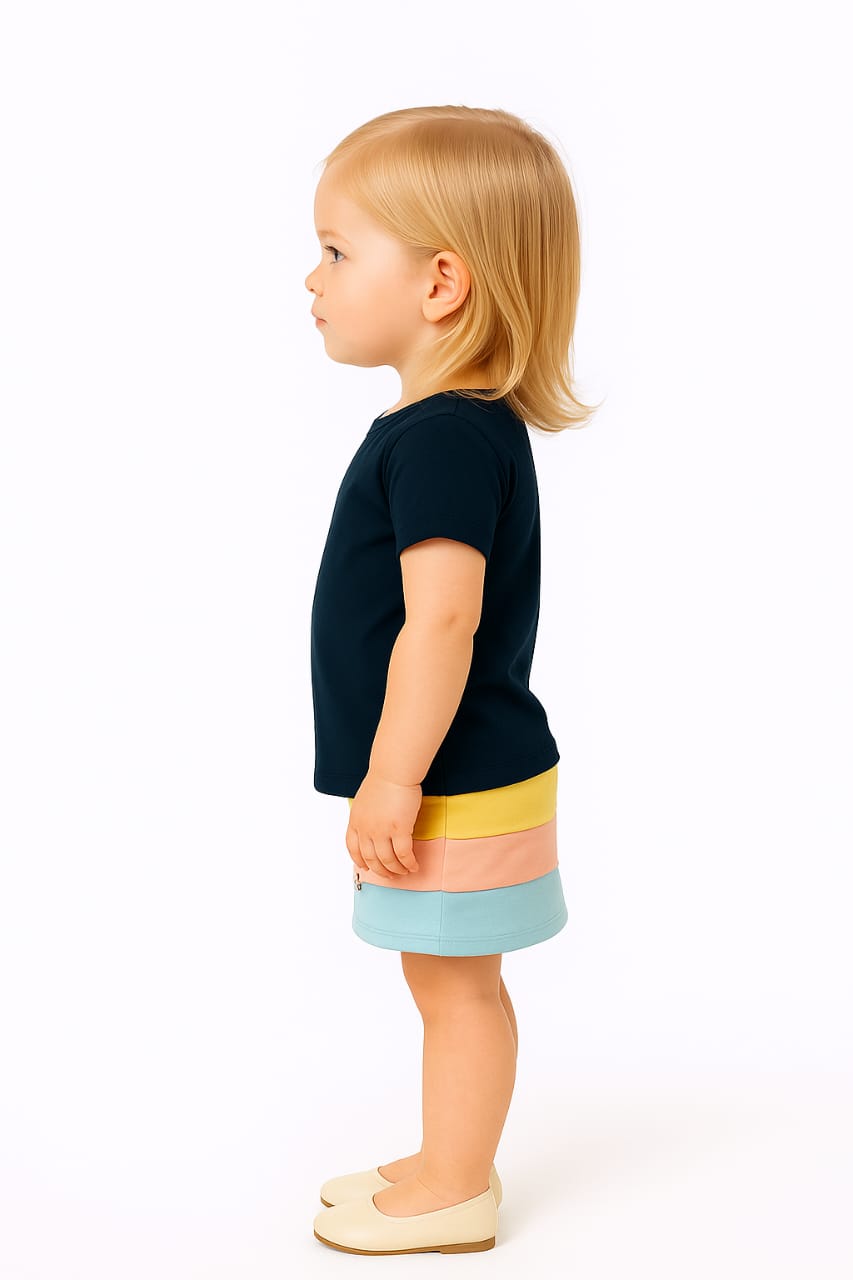 Silakaari Be Happy Black Floral T-Shirt With Multi Color Skirt Set For Girls