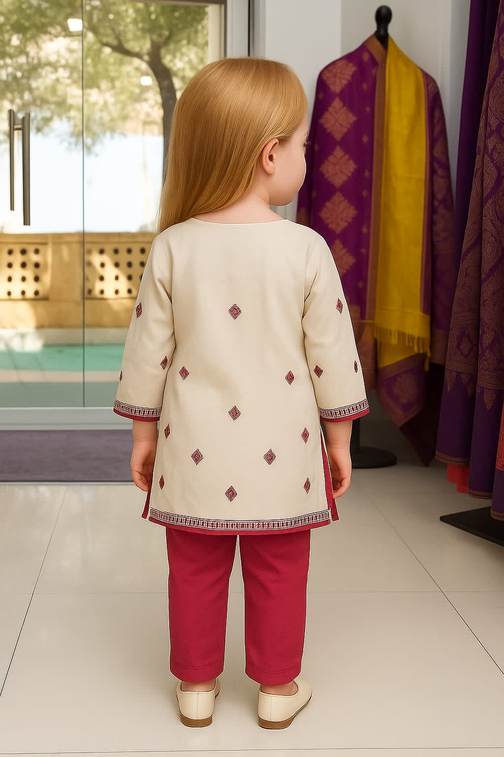 Silakaari Kids Pure Cotton Floral Chikan Lucknowi Kurta Pajama Set For Girls