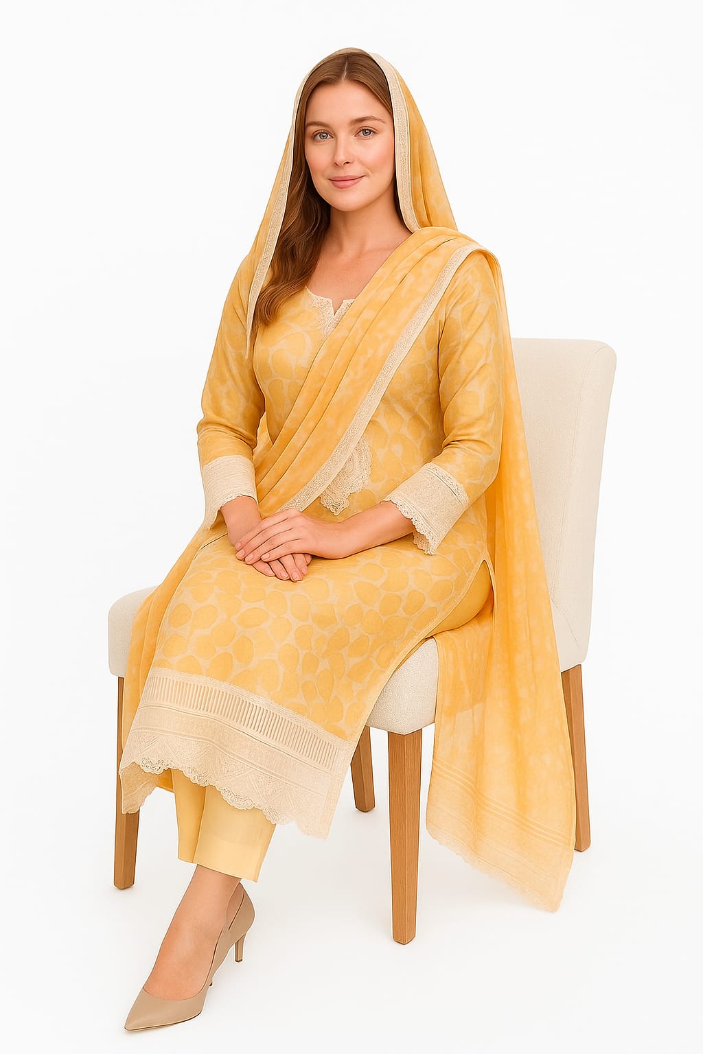 Silakaari Women's Yellow Mirror Floral Lacy Front Designer Ready-made Dress