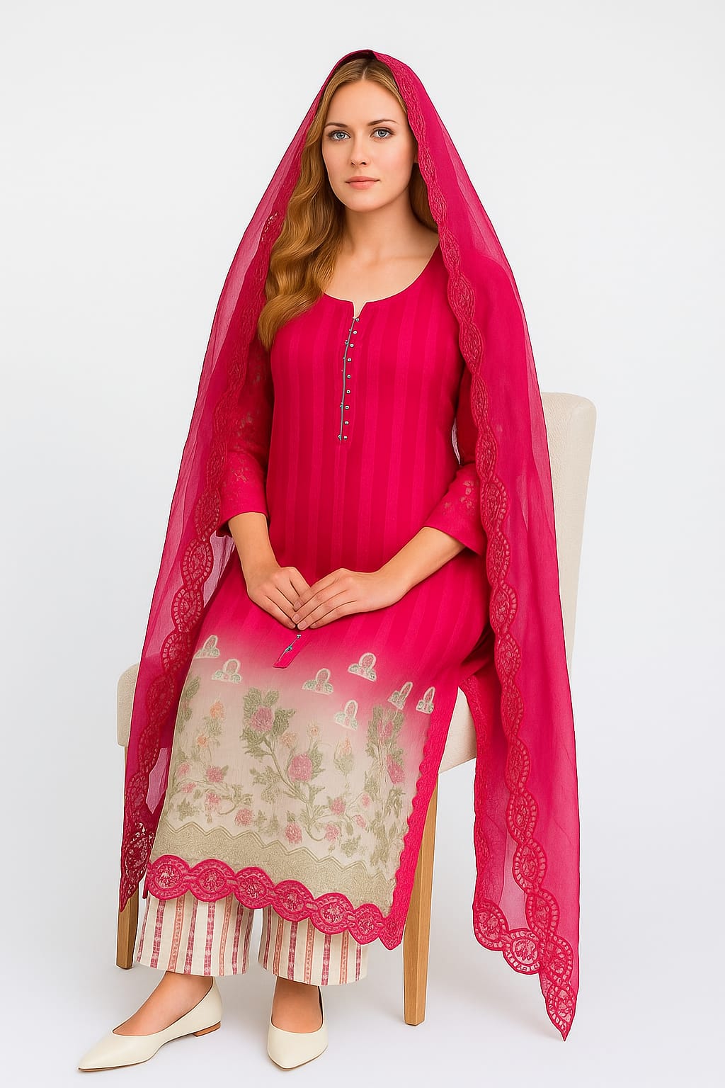 Silakaari Ayaan Magenat Printed Pure Lawn Sequin Patch Work Premium Ready-Made Dress