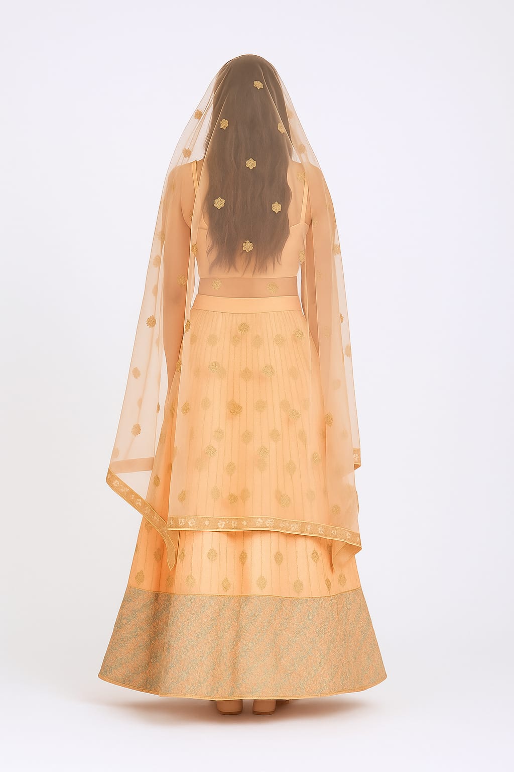 Silakaari Maghroor Peach Multi-Color Pure Net Zari Dimond Party Wear Unstitched Lehenga Set