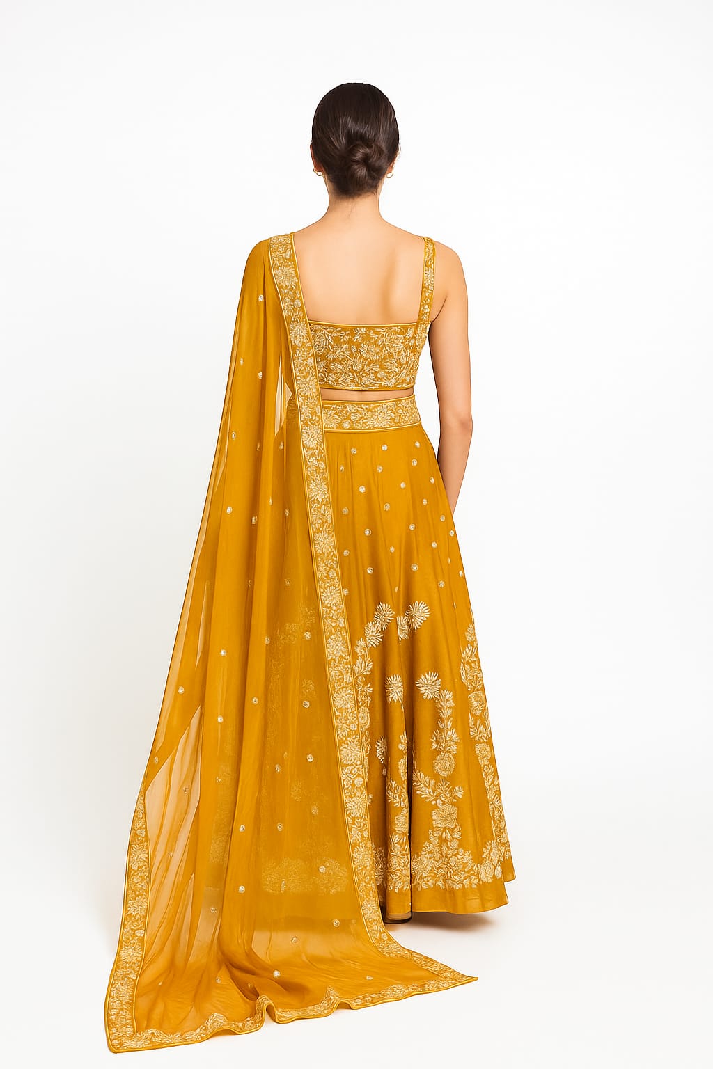 Silakaari Mustard Fancy Floral Sequin Heavy Parywear Unstitched Lehenga Sharara Set