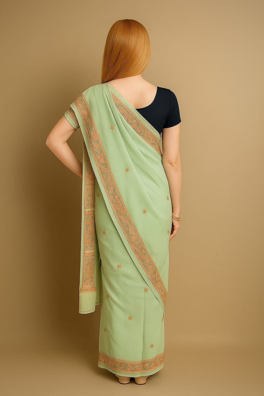 Silakaari Suhani Dual Tone Casual Green Lucknowi Embroidery Premium Saree