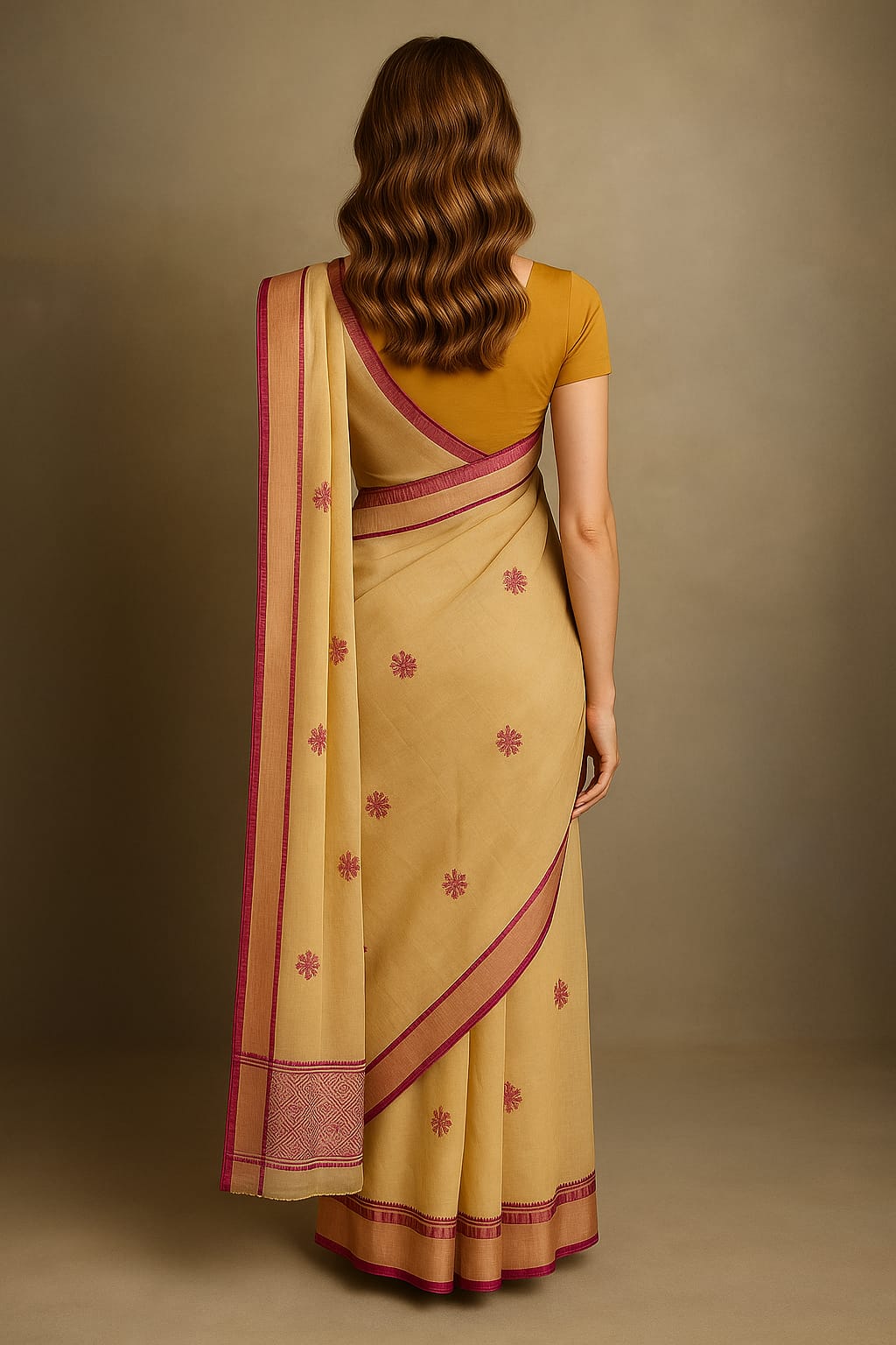 Silakaari Naaz Cream-Magenta Pure Chanderi HandWork Lucknowi Premium Party Wear Saree