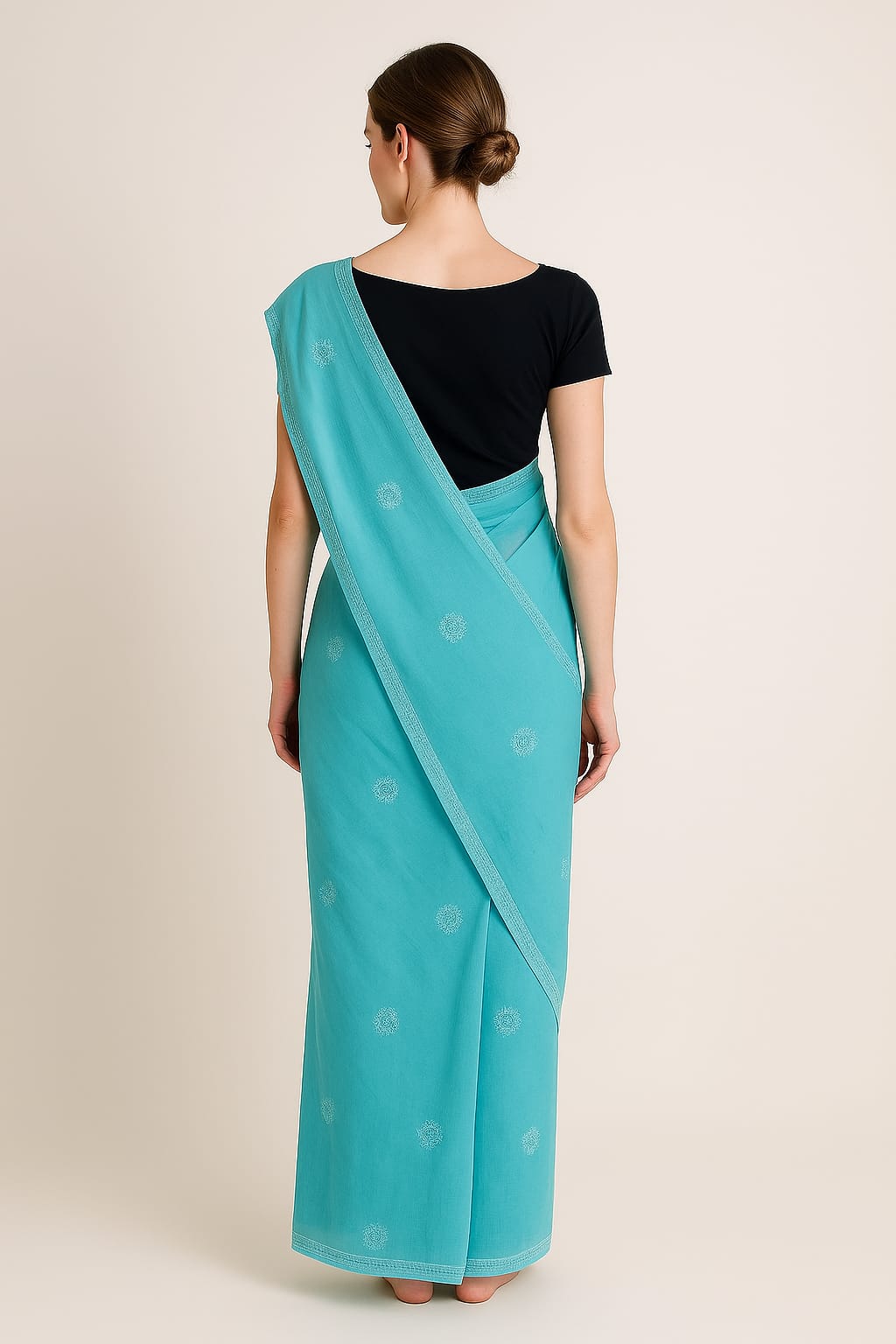 Silakaari Aasmani Pure Cotton Fine HandWork Super Delux Lucknowi Saree