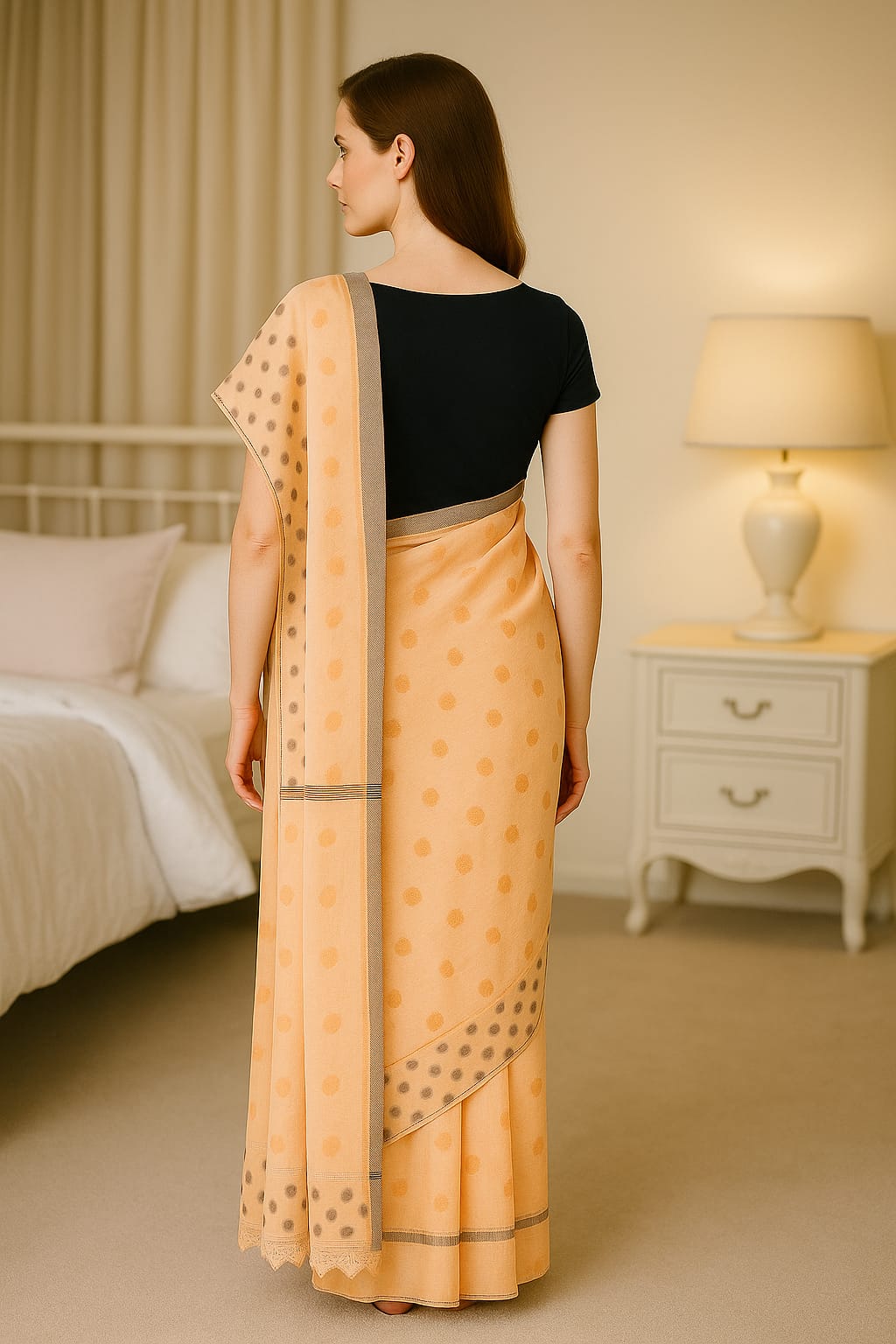 Silakaari Rangrez Peach-Grey Pure HandWork Chanderi Lucknowi Premium Saree