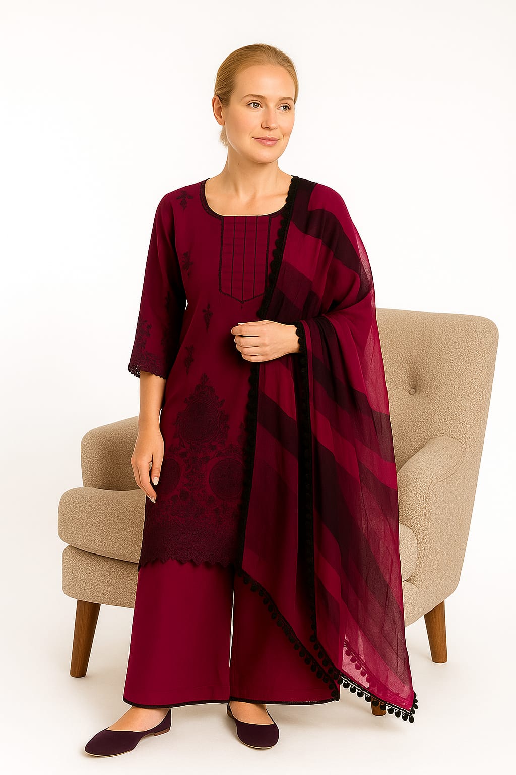 Silakaari Ehsaas Magenta Heavy Lacy Pure Lawn Sequin Embroidery Ready-Made Dress
