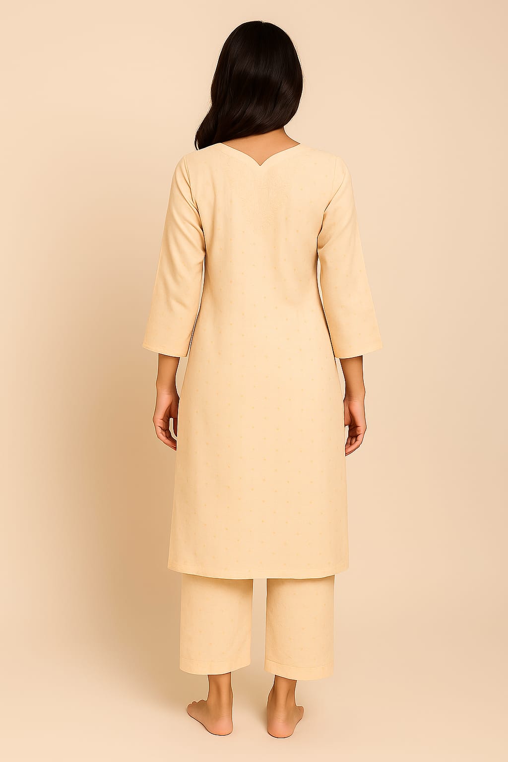 Silakaari Women's Pure Chanderi Golden Dots Kurti Palazzo Premium Lucknowi Set
