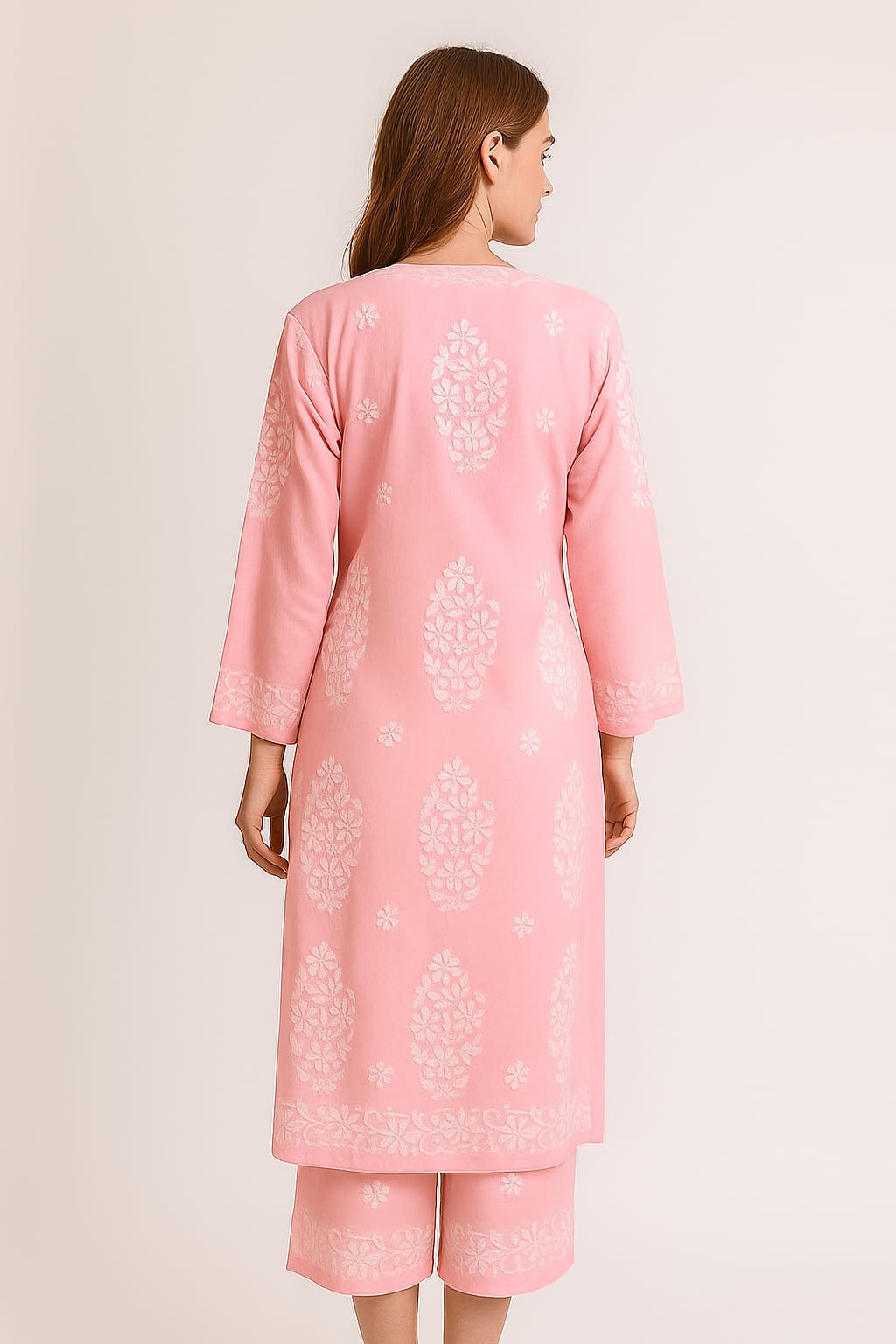 Silakaari Women's Pure Modal Lucknowi Premium Kurti Palazzo Set