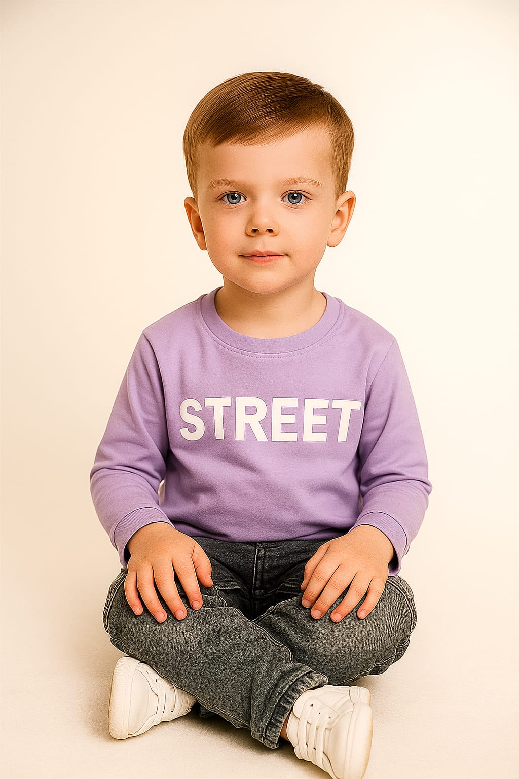 Silakaari Boker Purple T-Shirt With Grey Denim Jeans Set For Boys