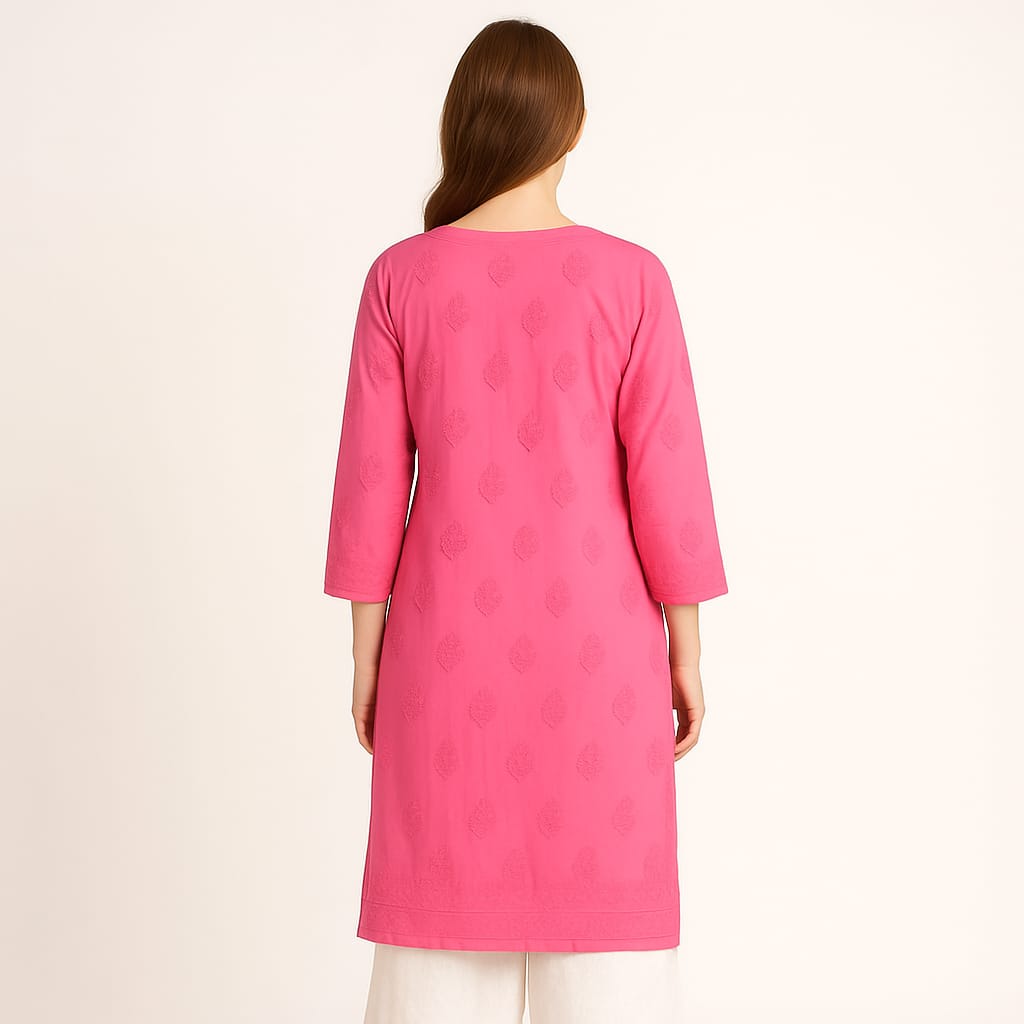 Silakaari Pure Muslin Heavy Self Theard Long Lucknowi Premium Kurti Palazzo Set