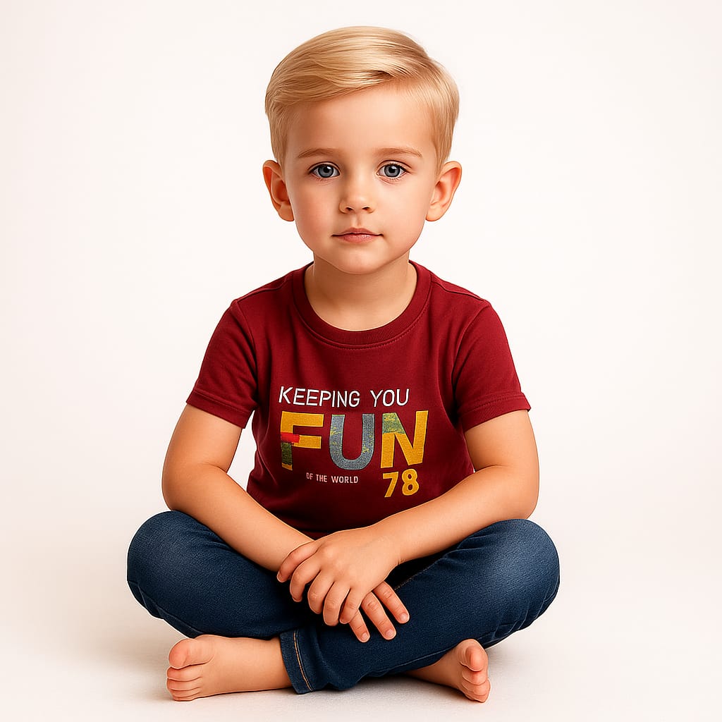 Silakaari Harden Maroon T-Shirt With Black Cargo Denim Jeans Set For Boys