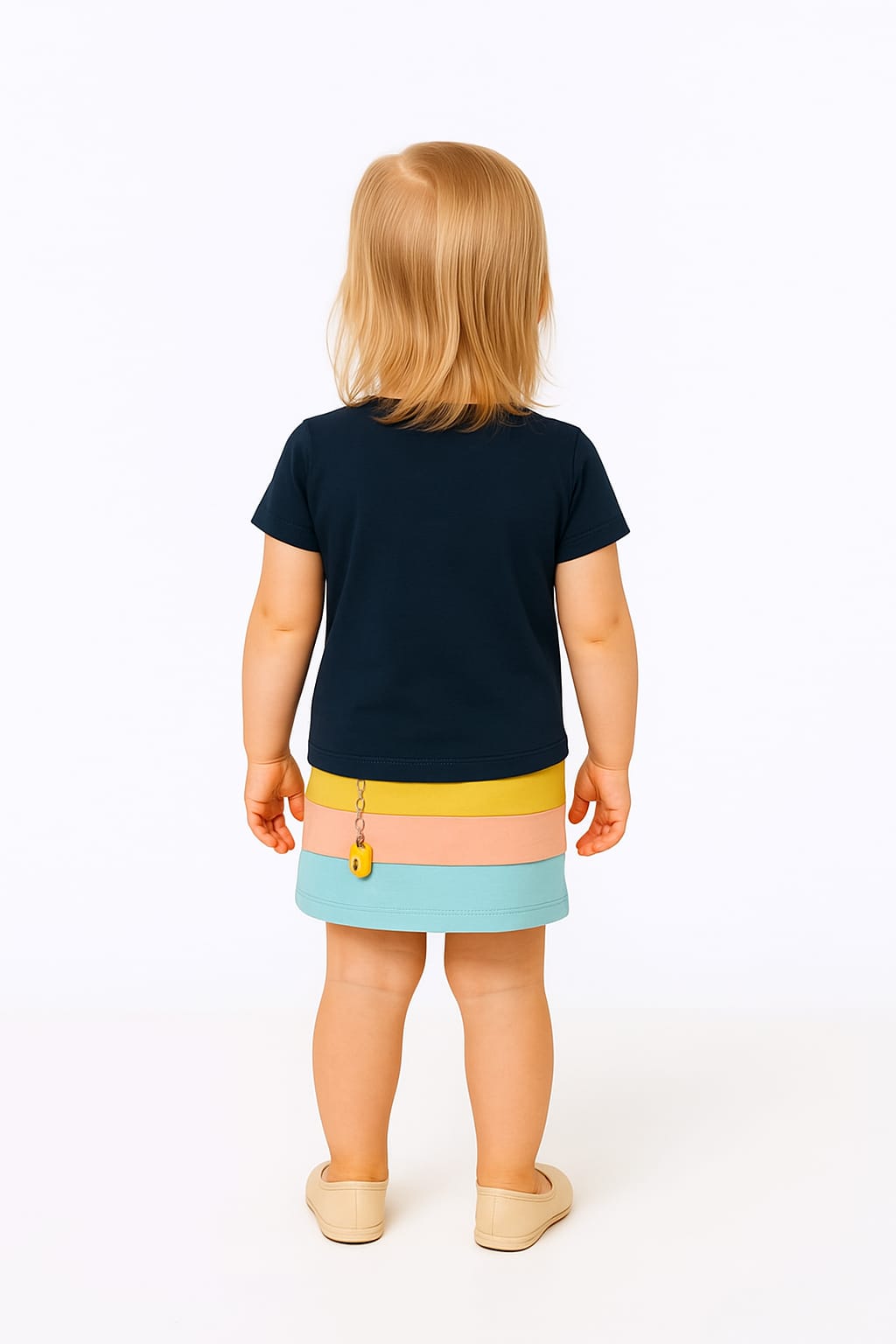 Silakaari Be Happy Black Floral T-Shirt With Multi Color Skirt Set For Girls