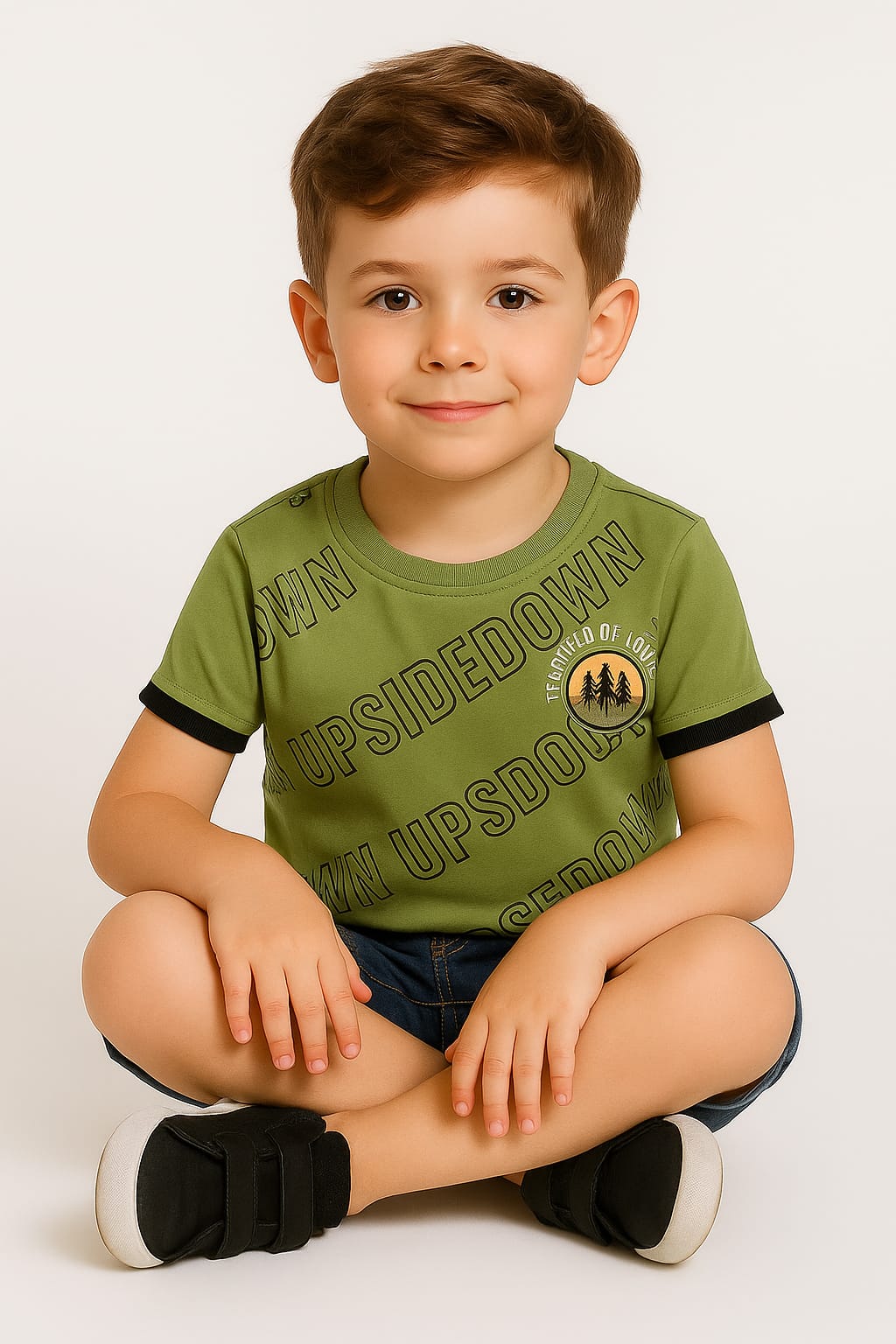 Silakaari Kids Printed T-Shirt & Short Denim Set For Boys