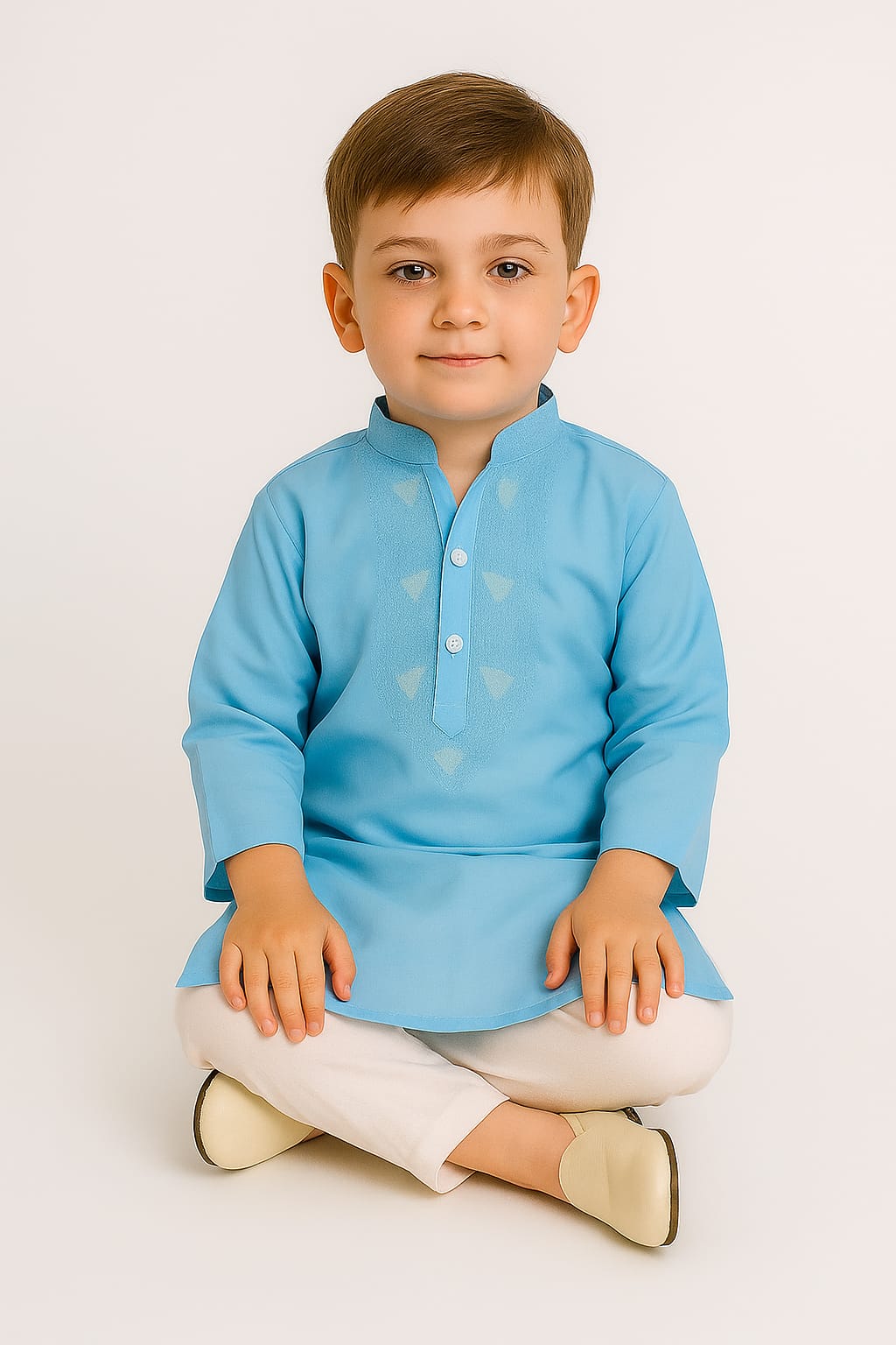 Silakaari Kids Blue Lucknowi Pure Cotton Kurta Pajama Set For Boys