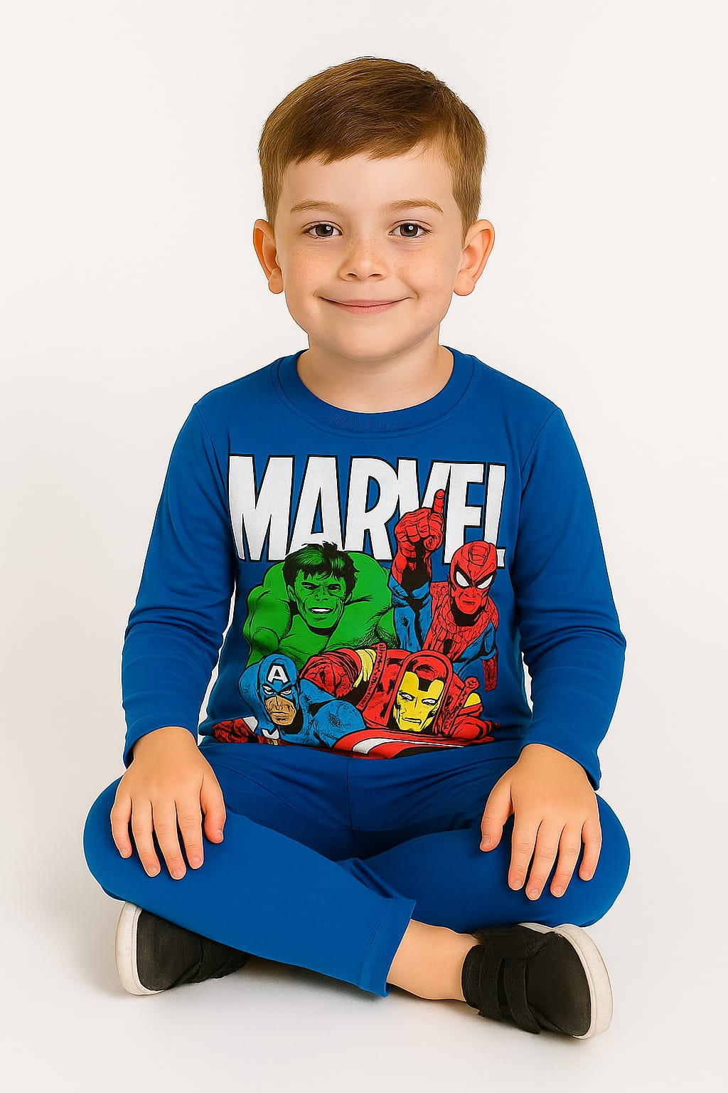 Silakaari Kids Blue Marvel Regular Fit Casual Full Sleeve T-Shirt for Boys