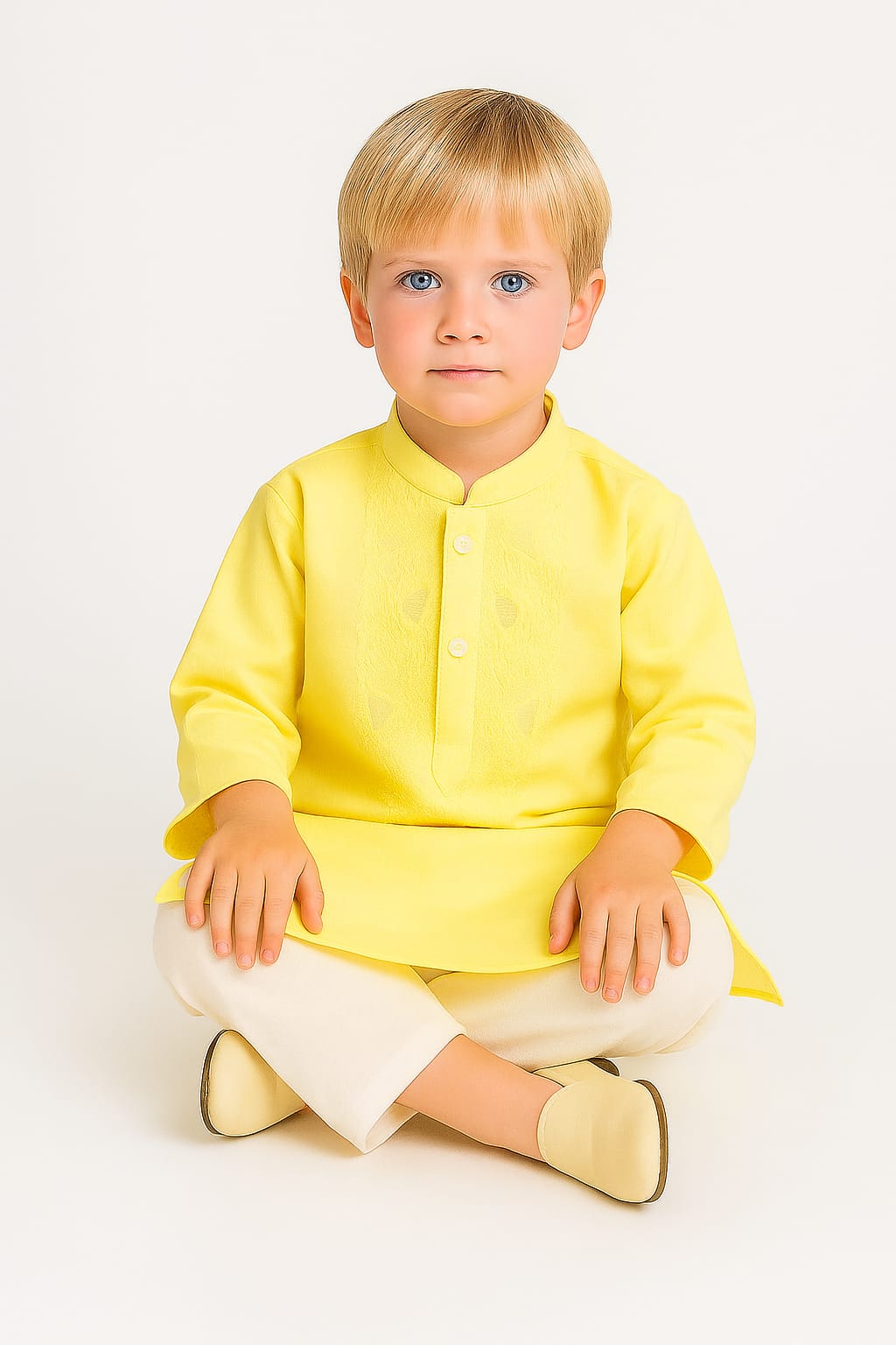 Silakaari Kids Yellow Lucknowi Pure Cotton Kurta Pajama Set For Boys